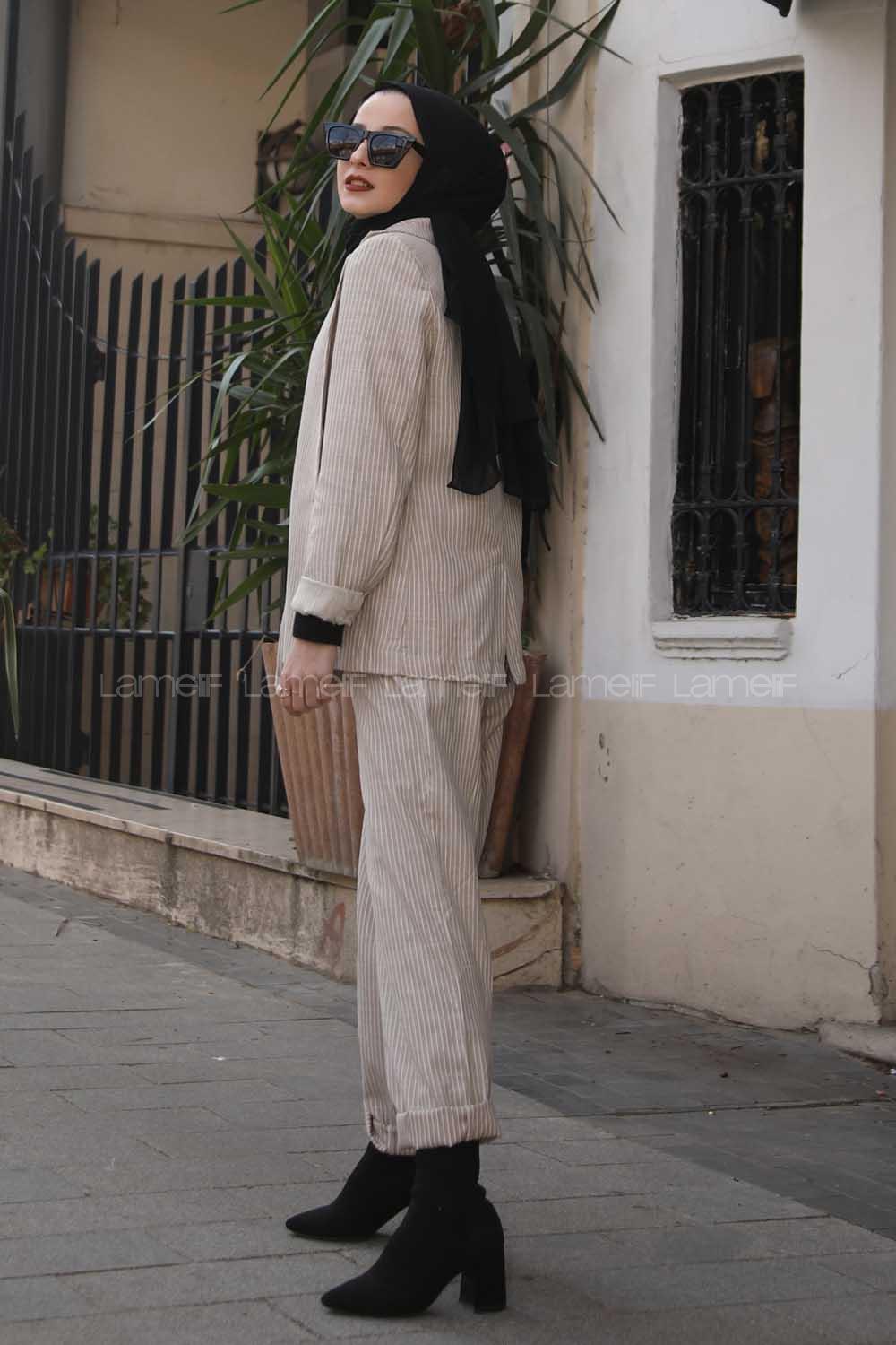 Modalamelif Çizgili Blazer Takım