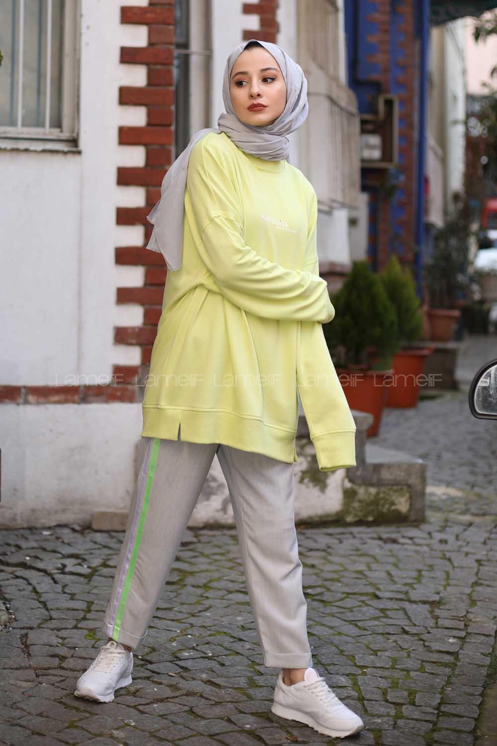 Modalamelif Neon Yeşil Marigunta Baskılı Sweat