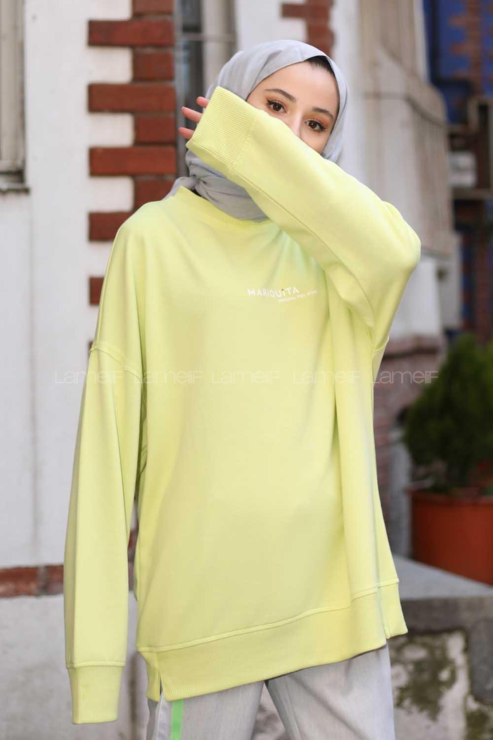 Modalamelif Neon Yeşil Marigunta Baskılı Sweat