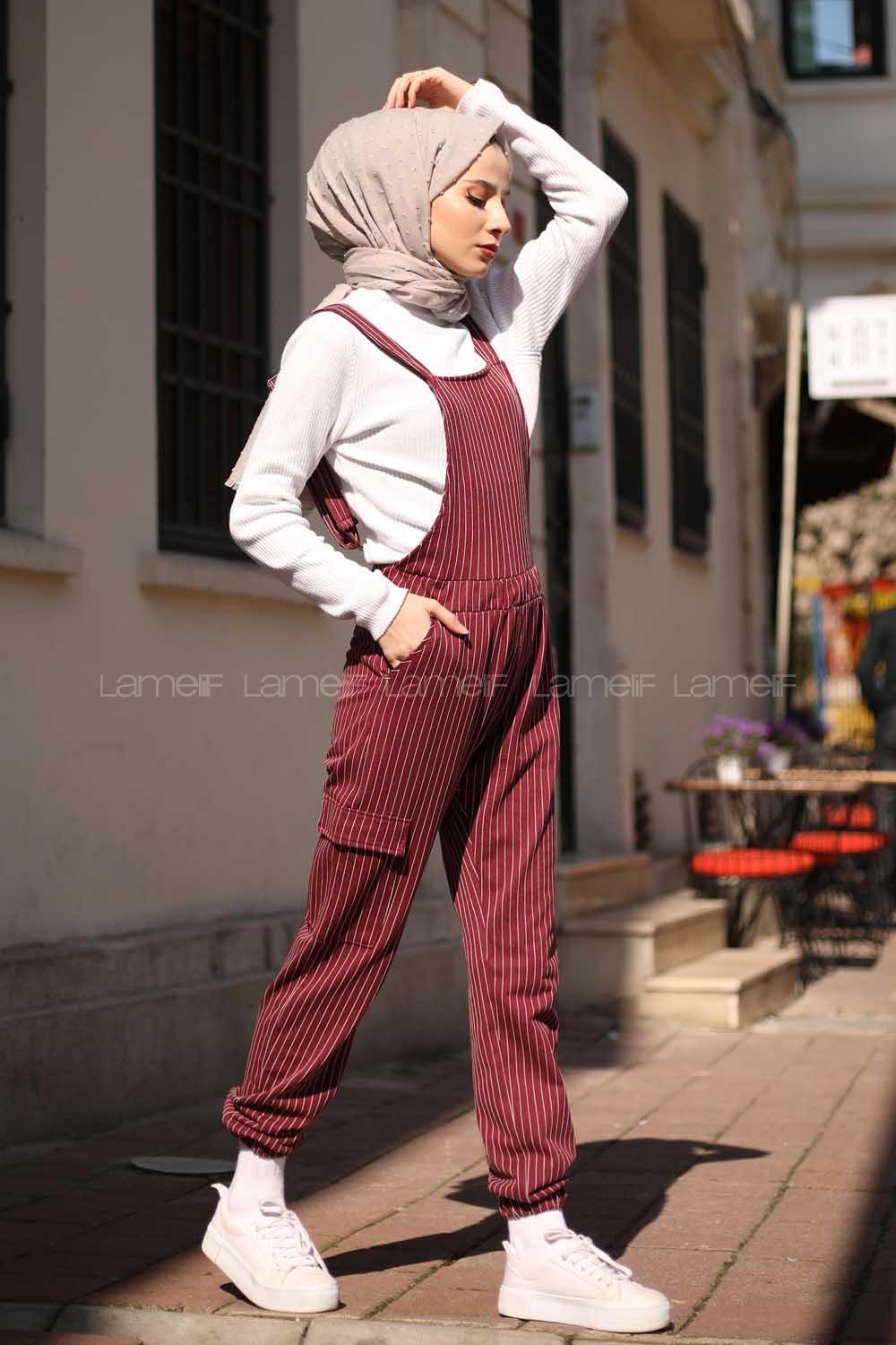 Modalamelif Çizgili Kargo Slopet Bordo