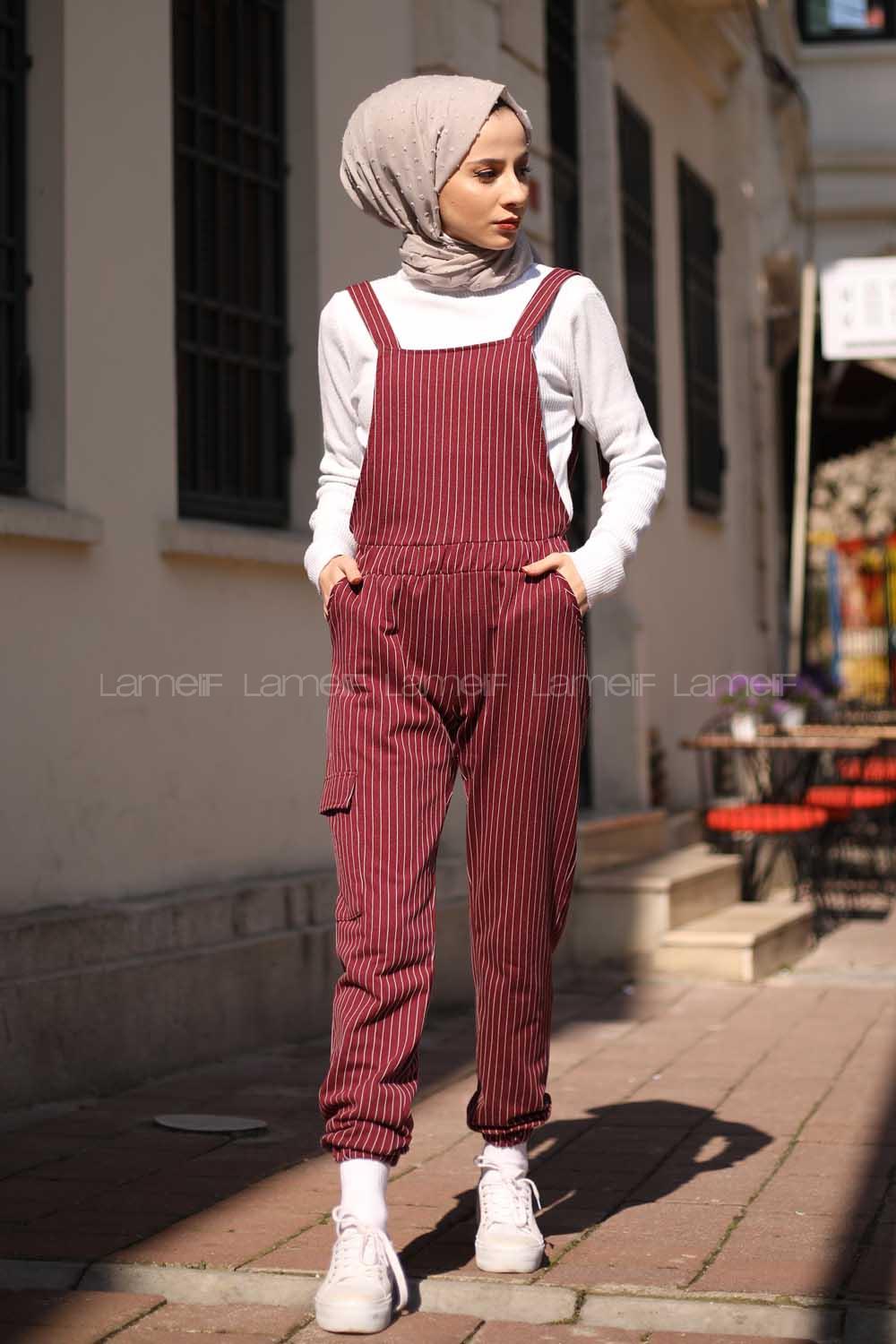 Modalamelif Çizgili Kargo Slopet Bordo