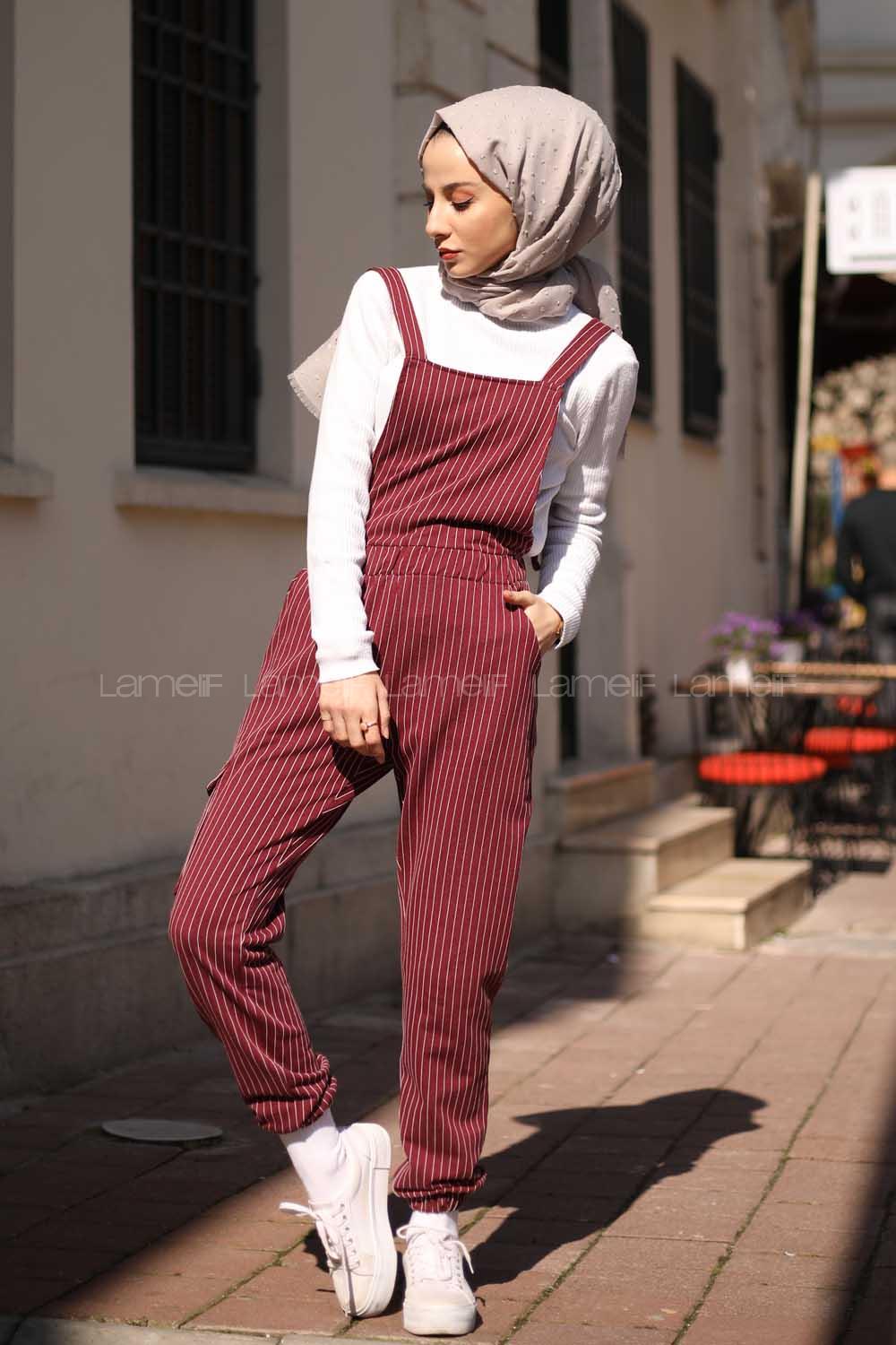 Modalamelif Çizgili Kargo Slopet Bordo