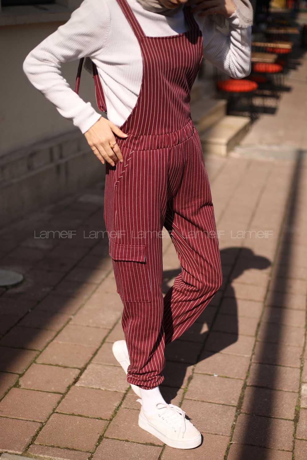 Modalamelif Çizgili Kargo Slopet Bordo