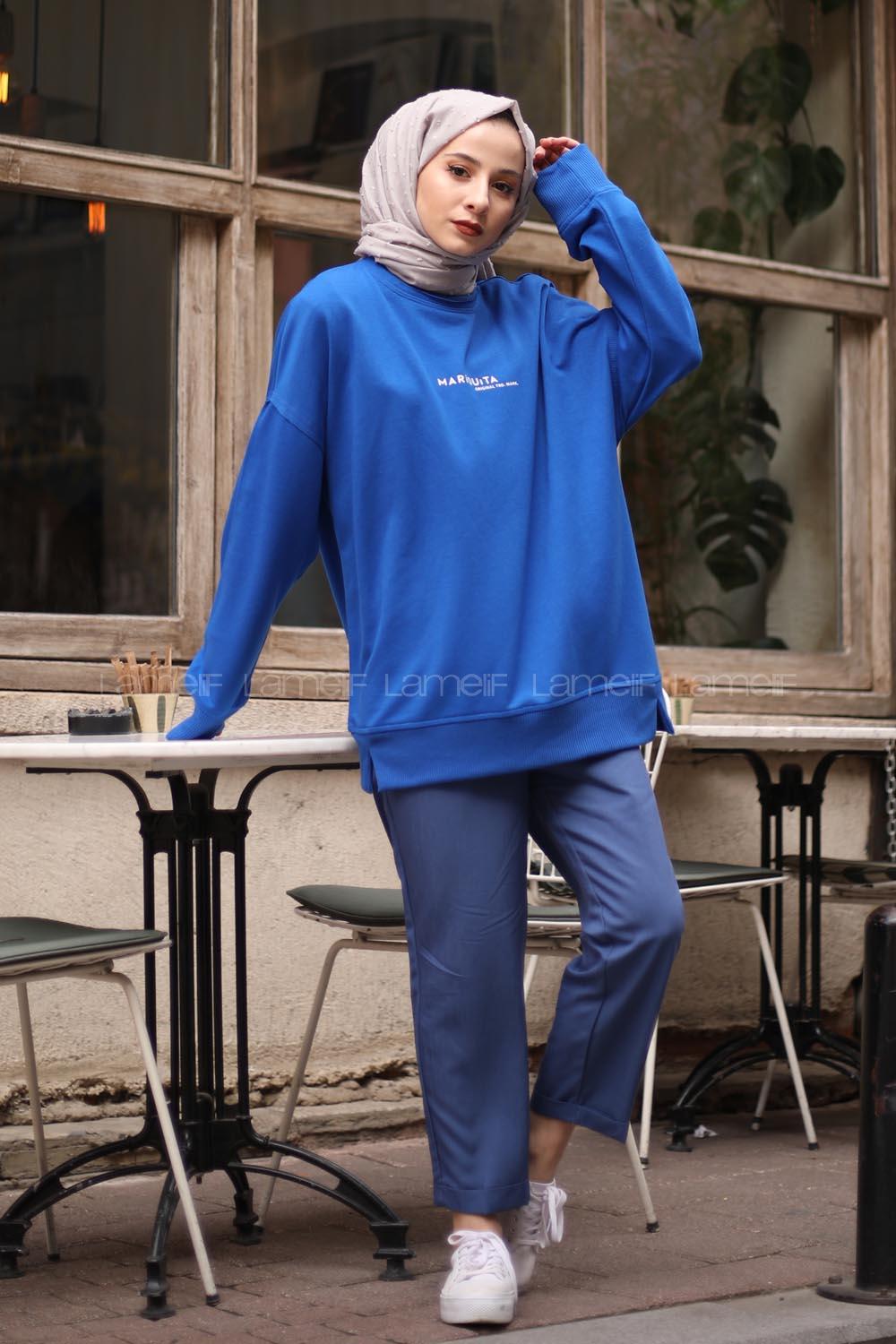 Modalamelif Saks Mavi Marigunta Baskılı Sweat