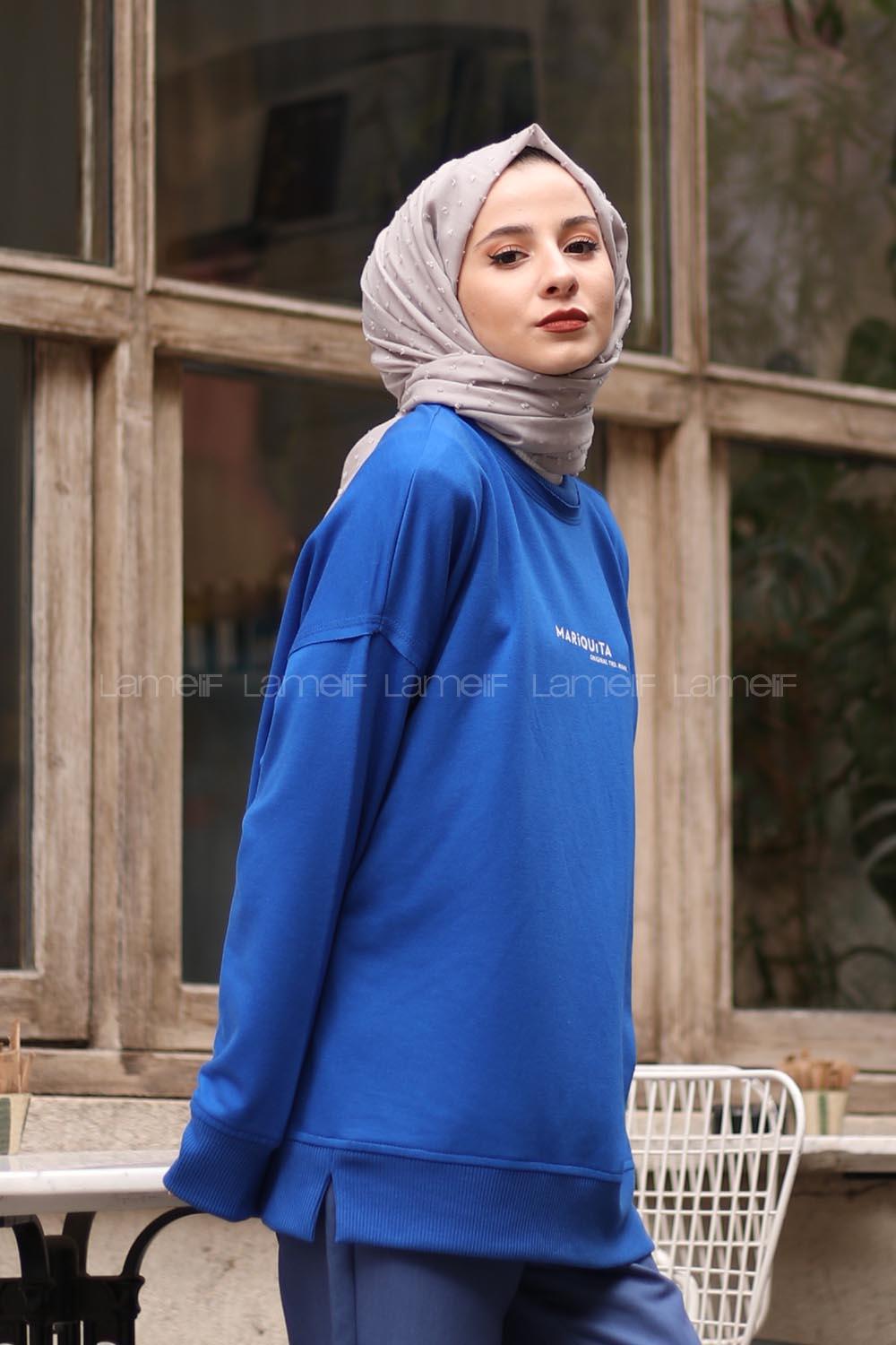 Modalamelif Saks Mavi Marigunta Baskılı Sweat