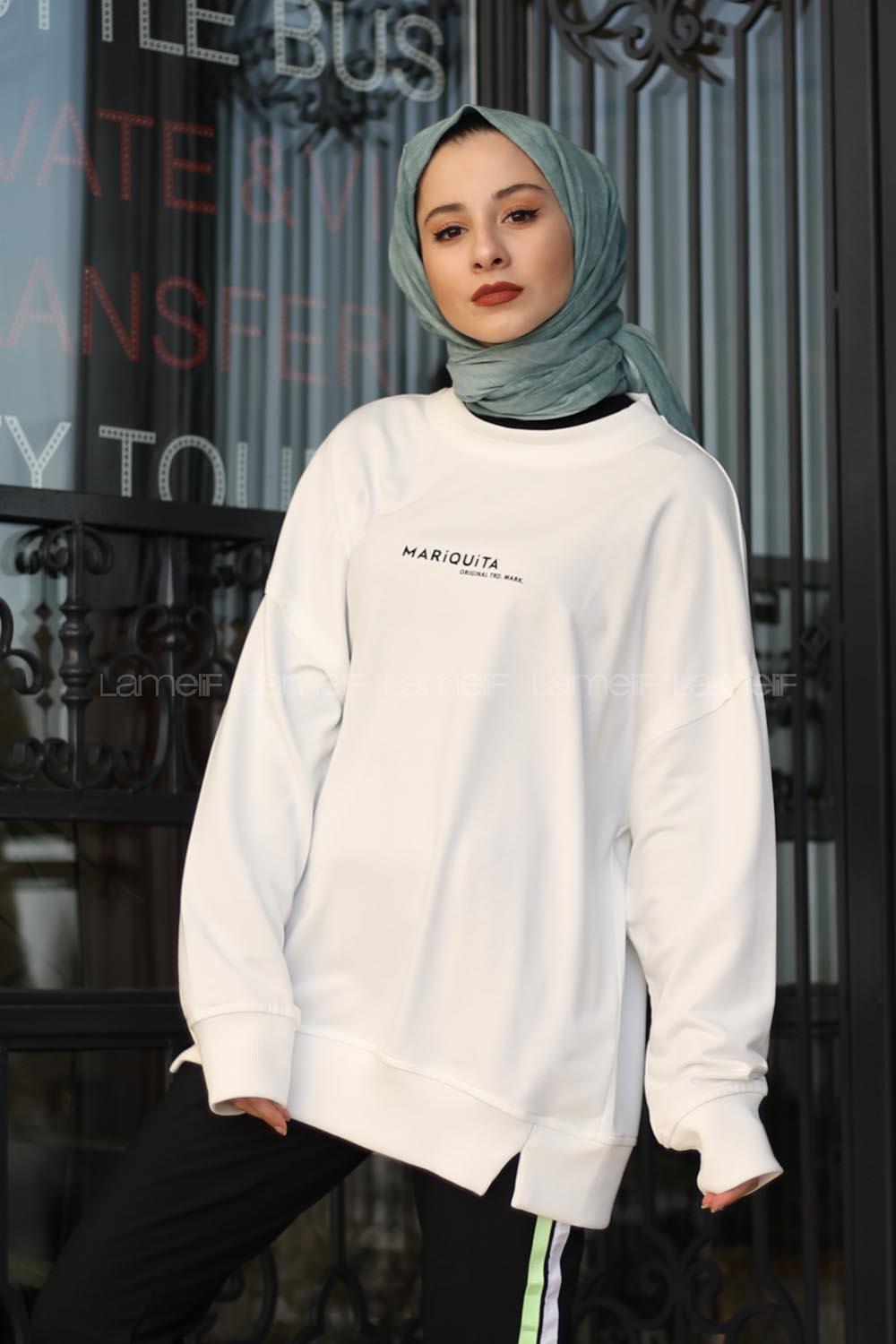 Modalamelif Beyaz Marigunta Baskılı Sweat