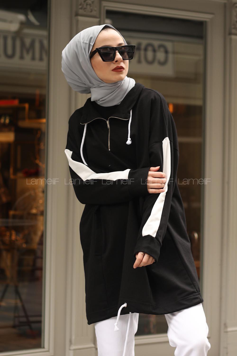 Modalamelif Kanguru Cepli Oversize Sweatshırt Siyah