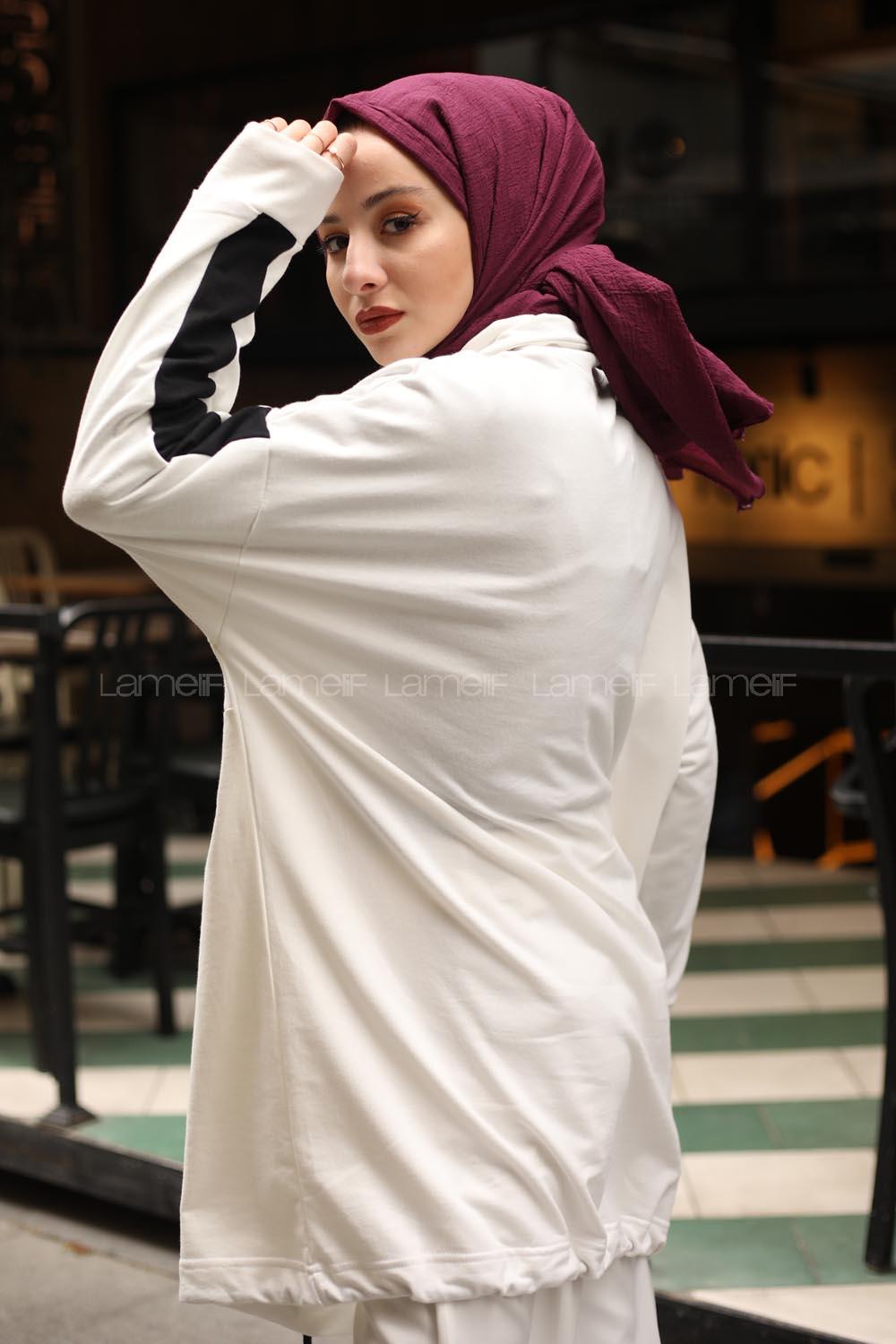 Modalamelif Kanguru Cepli Oversize Sweatshırt Beyaz