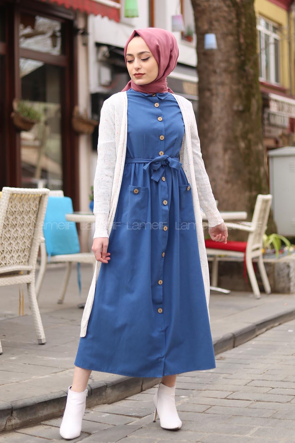 Modalamelif Keten Elbise İndigo