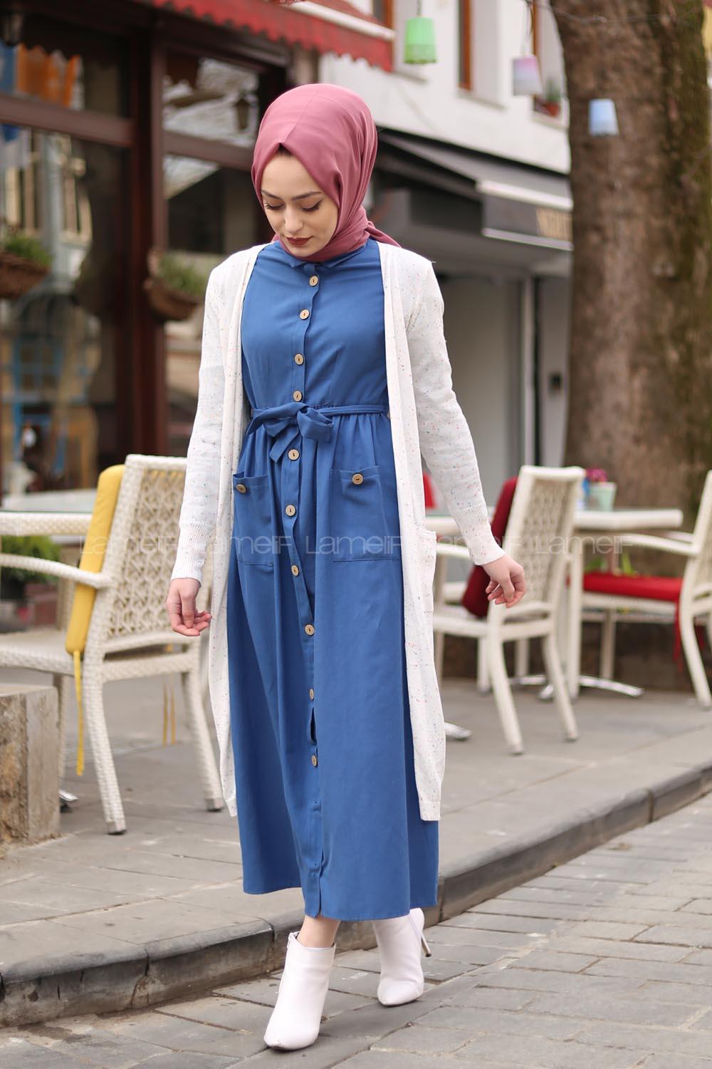 Modalamelif Keten Elbise İndigo