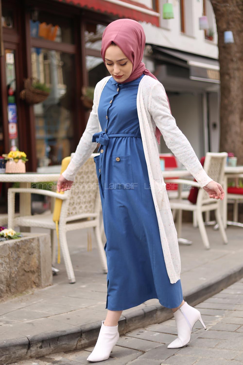 Modalamelif Keten Elbise İndigo