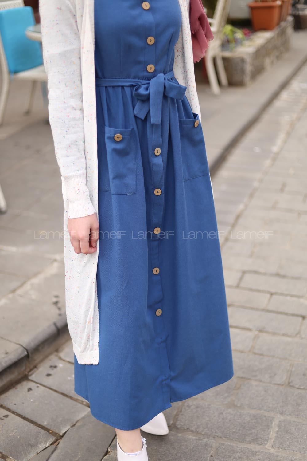 Modalamelif Keten Elbise İndigo