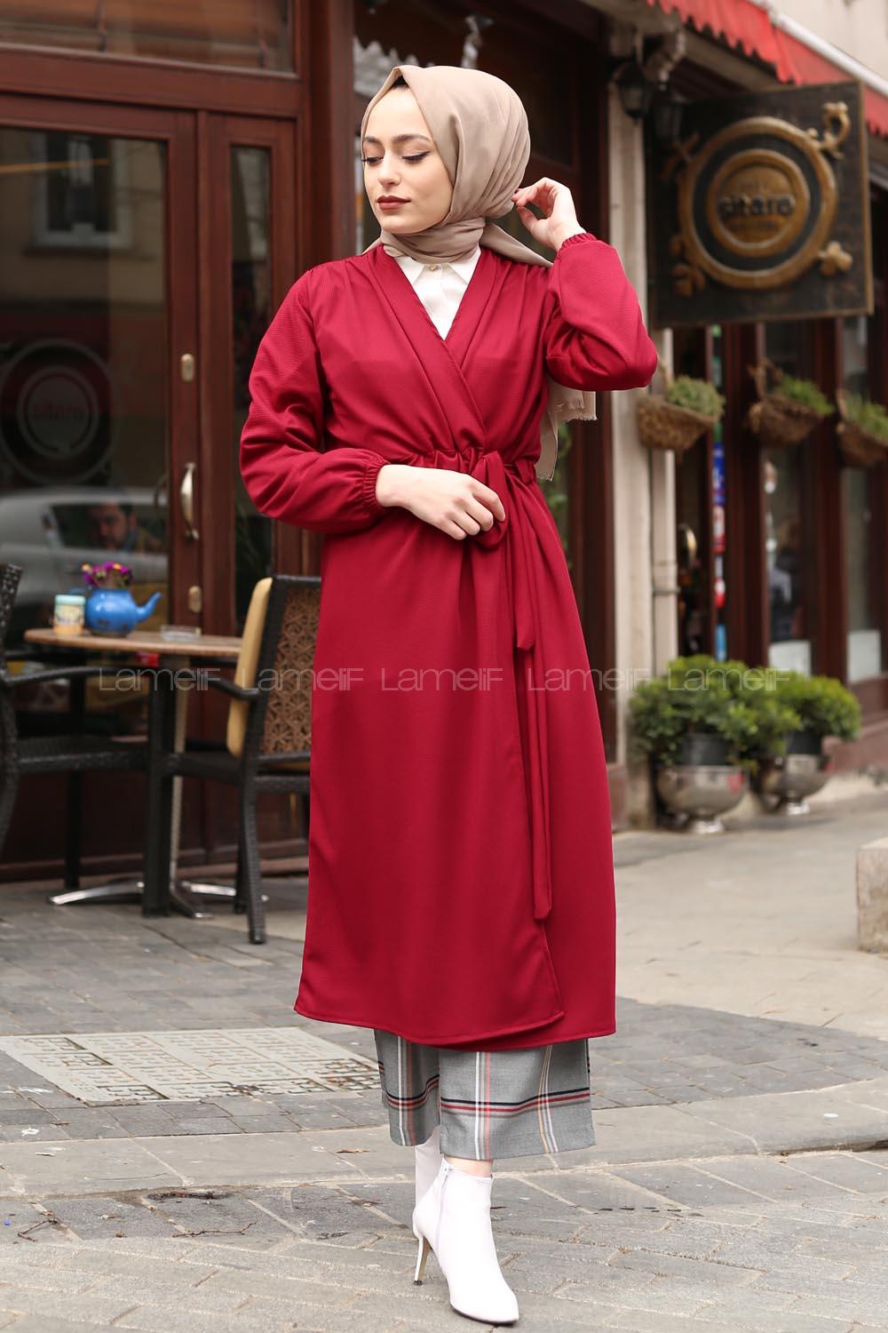 Modalamelif Yan Belden Bağlamalı Trenç Bordo