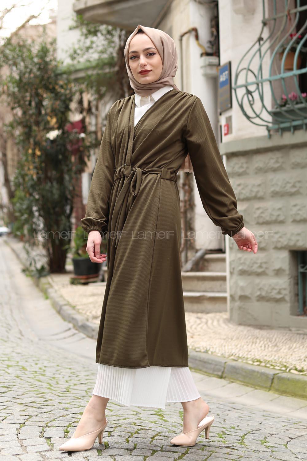 Modalamelif Yan Bağlamalı Trenç Haki