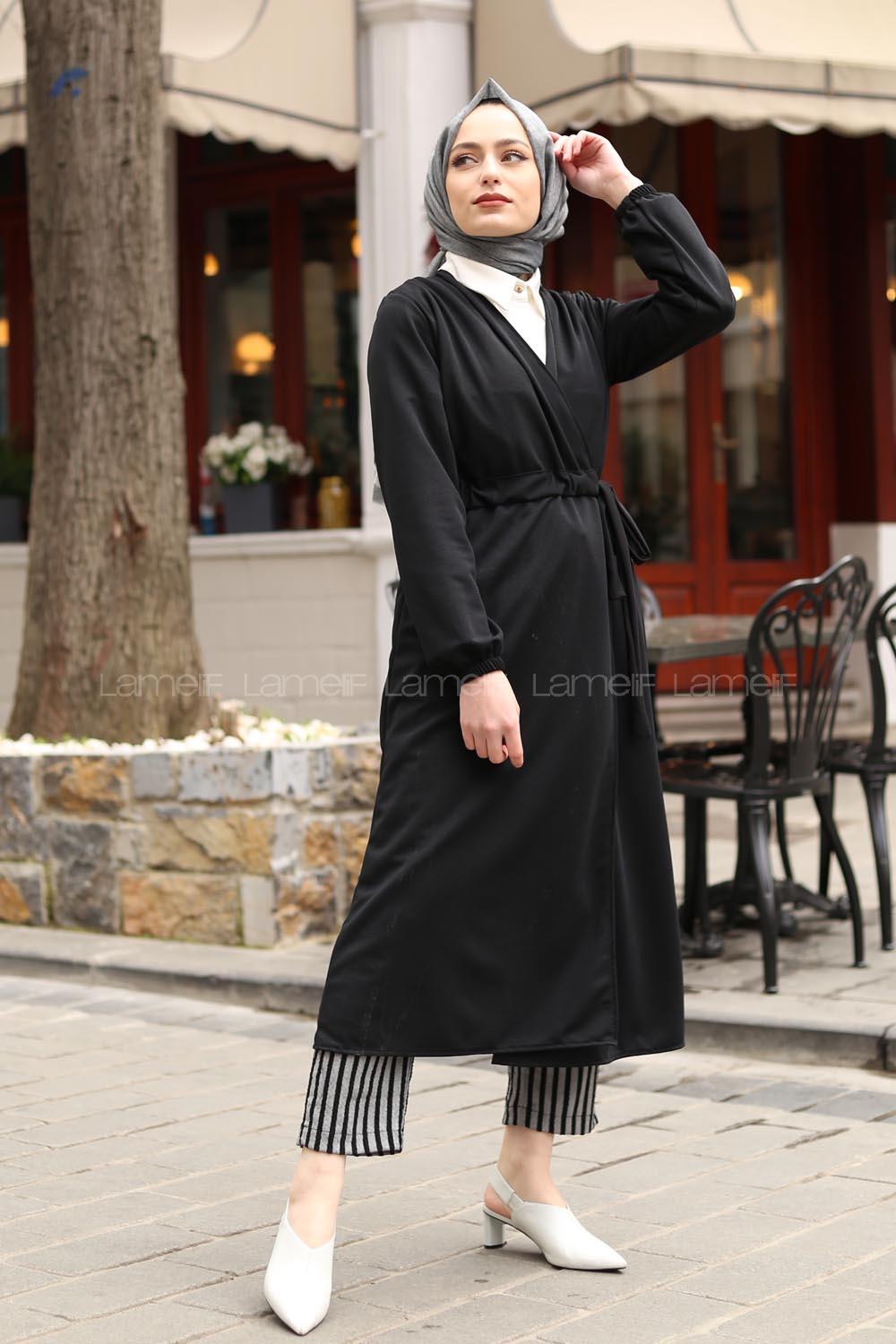 Modalamelif Yan Belden Bağlamalı Trenç Siyah