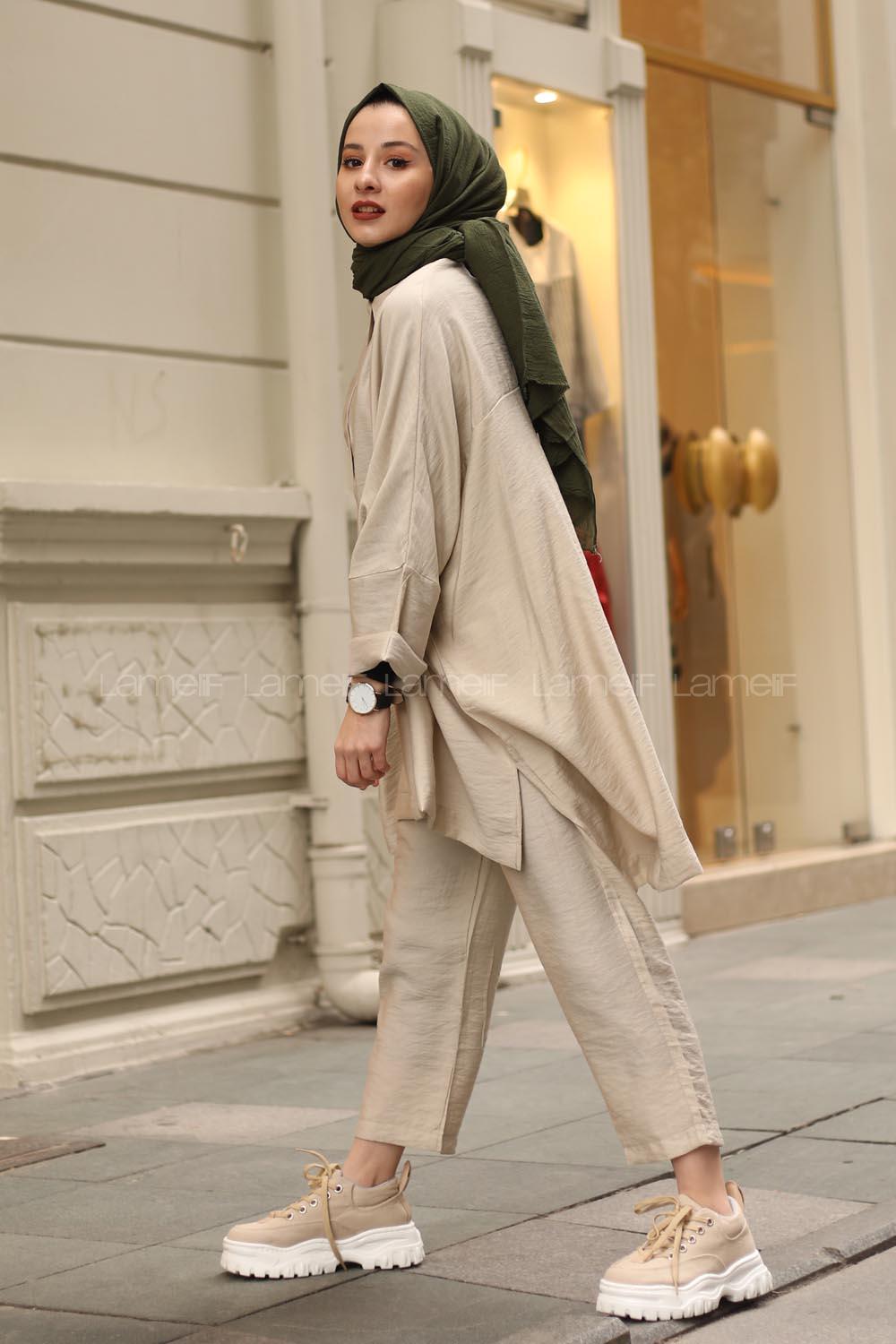 Modalamelif Bej Yazlık Keten Takım