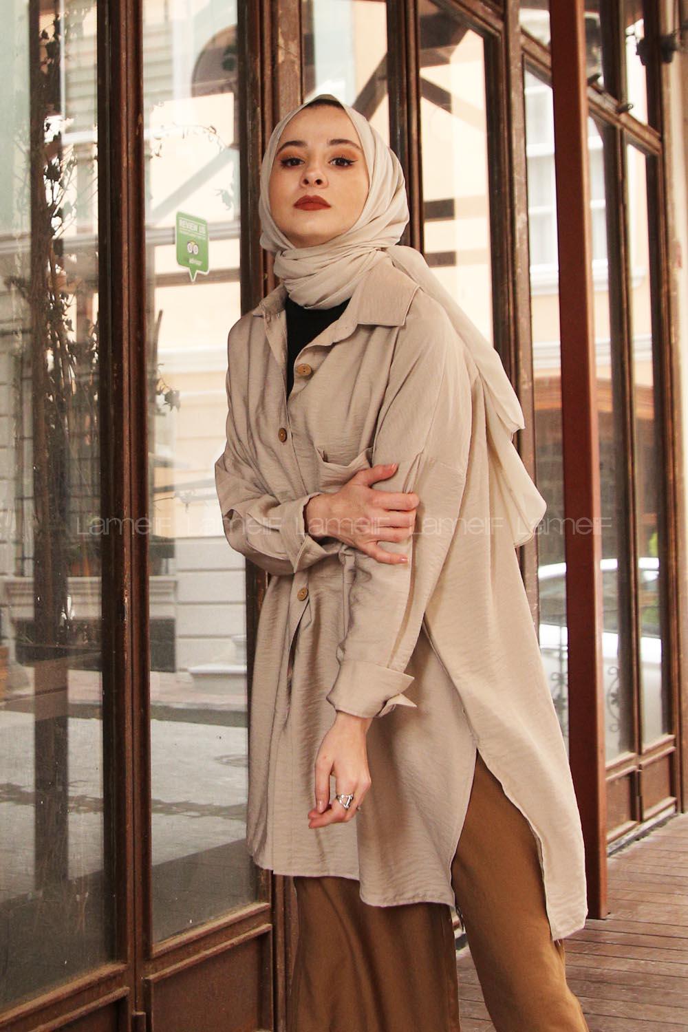 Modalamelif Bej Ham Keten Gömlek