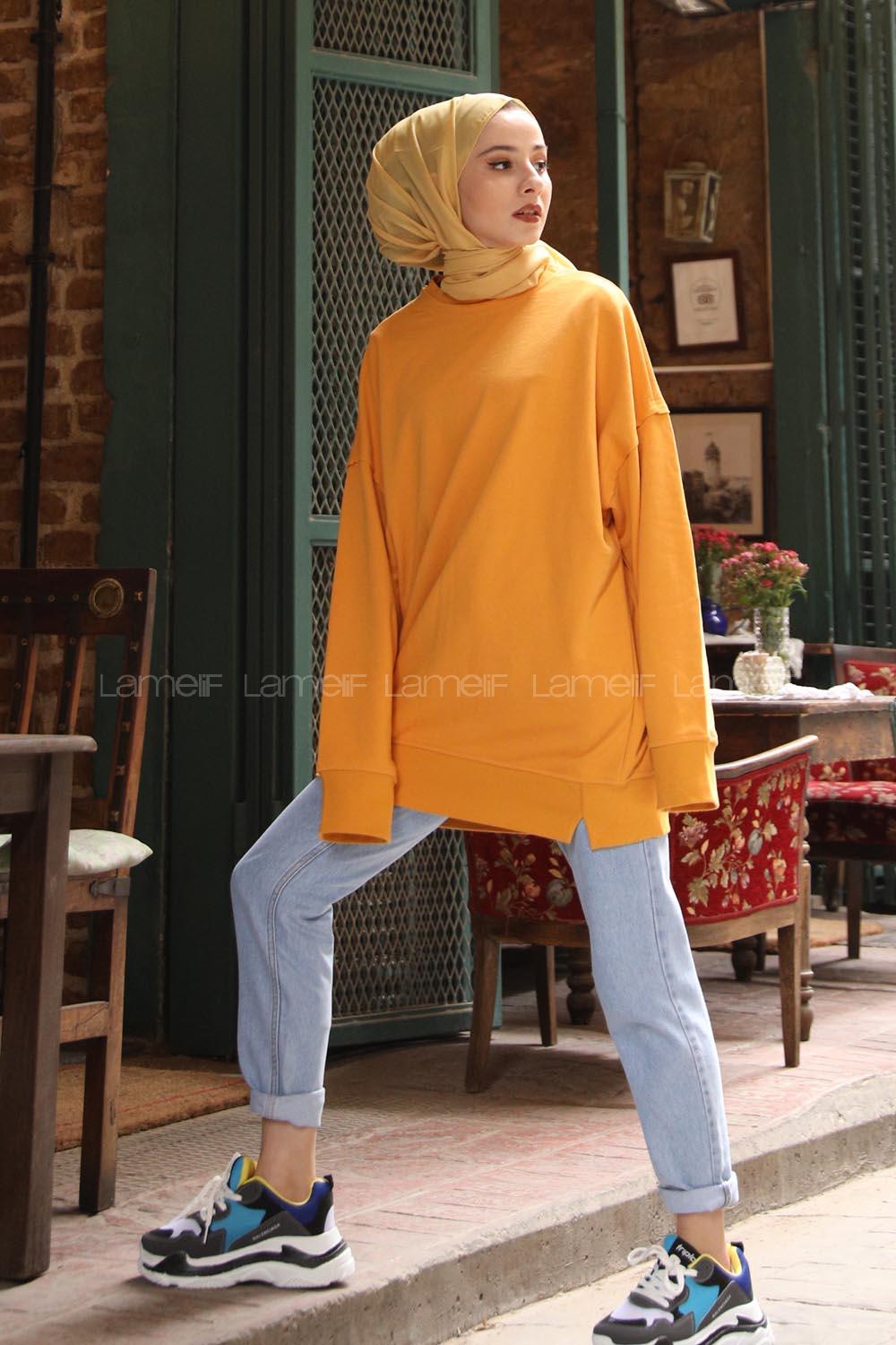 Modalamelif Düz Renkli Sweatshırt  Hardal Sarısı