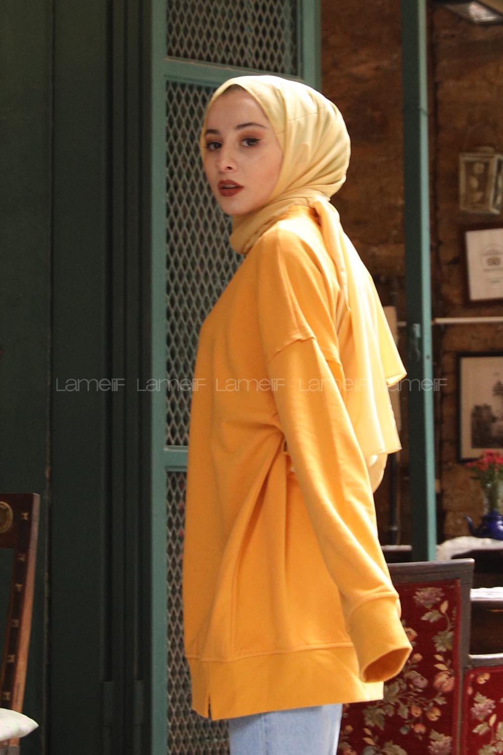 Modalamelif Düz Renkli Sweatshırt  Hardal Sarısı