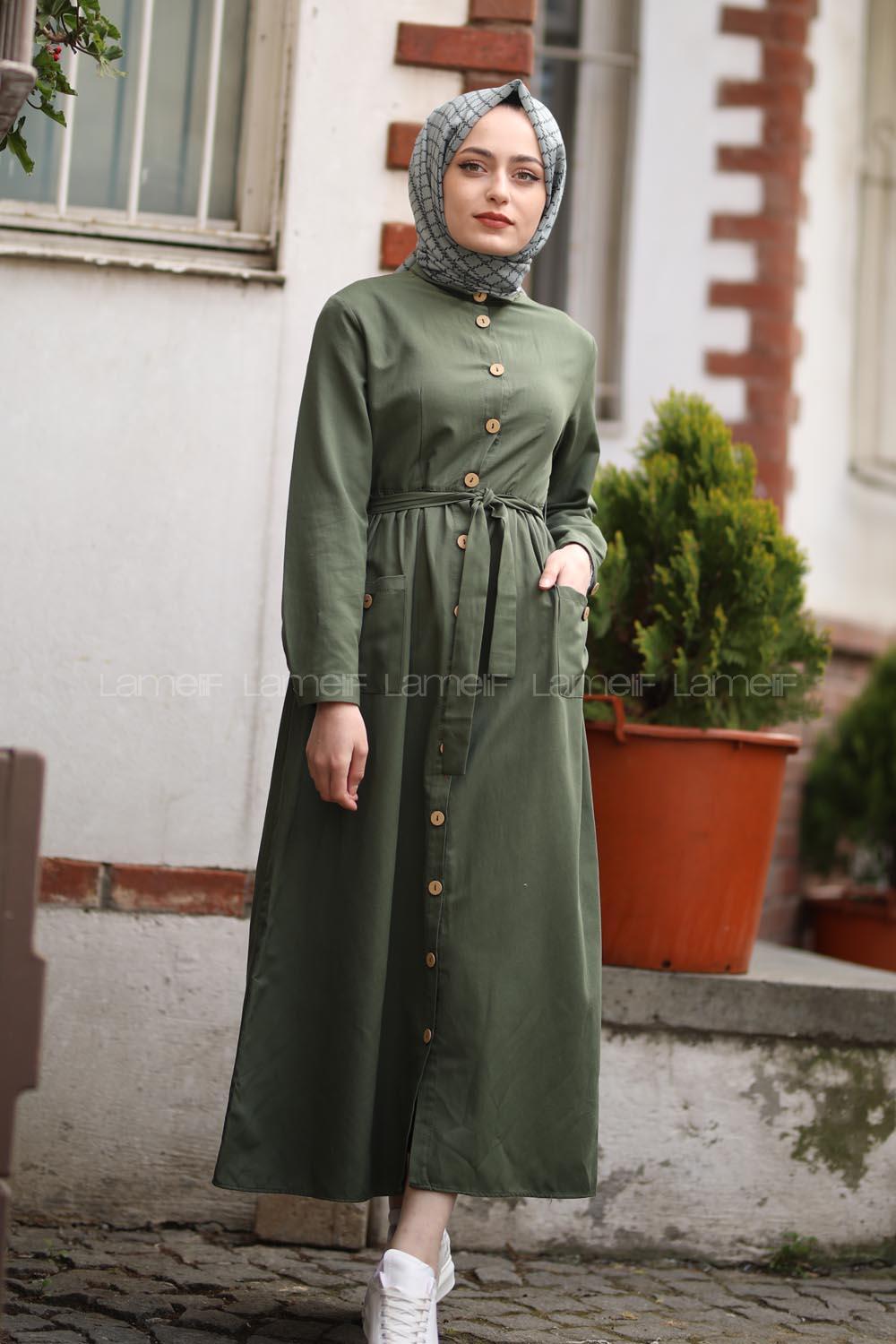 Modalamelif Keten Elbise Haki