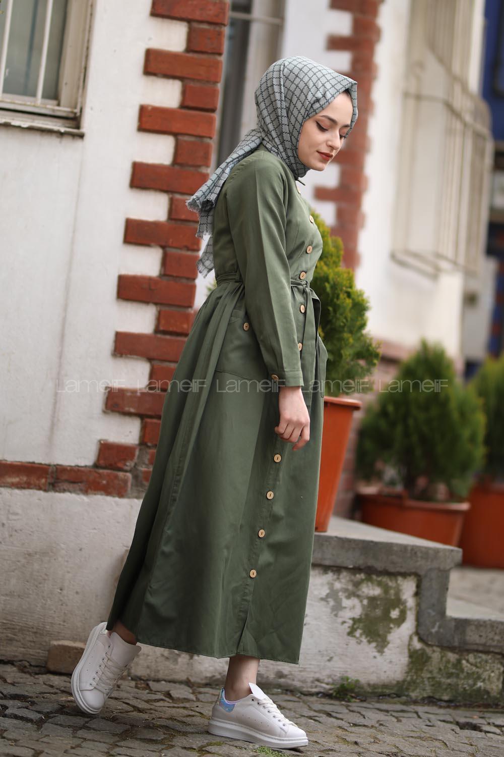 Modalamelif Keten Elbise Haki