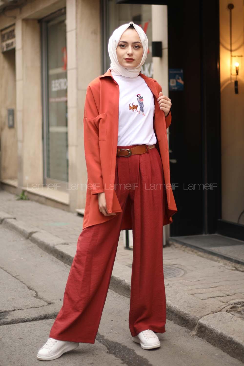 Modalamelif Koyu Kiremit İki Cep Gömlek