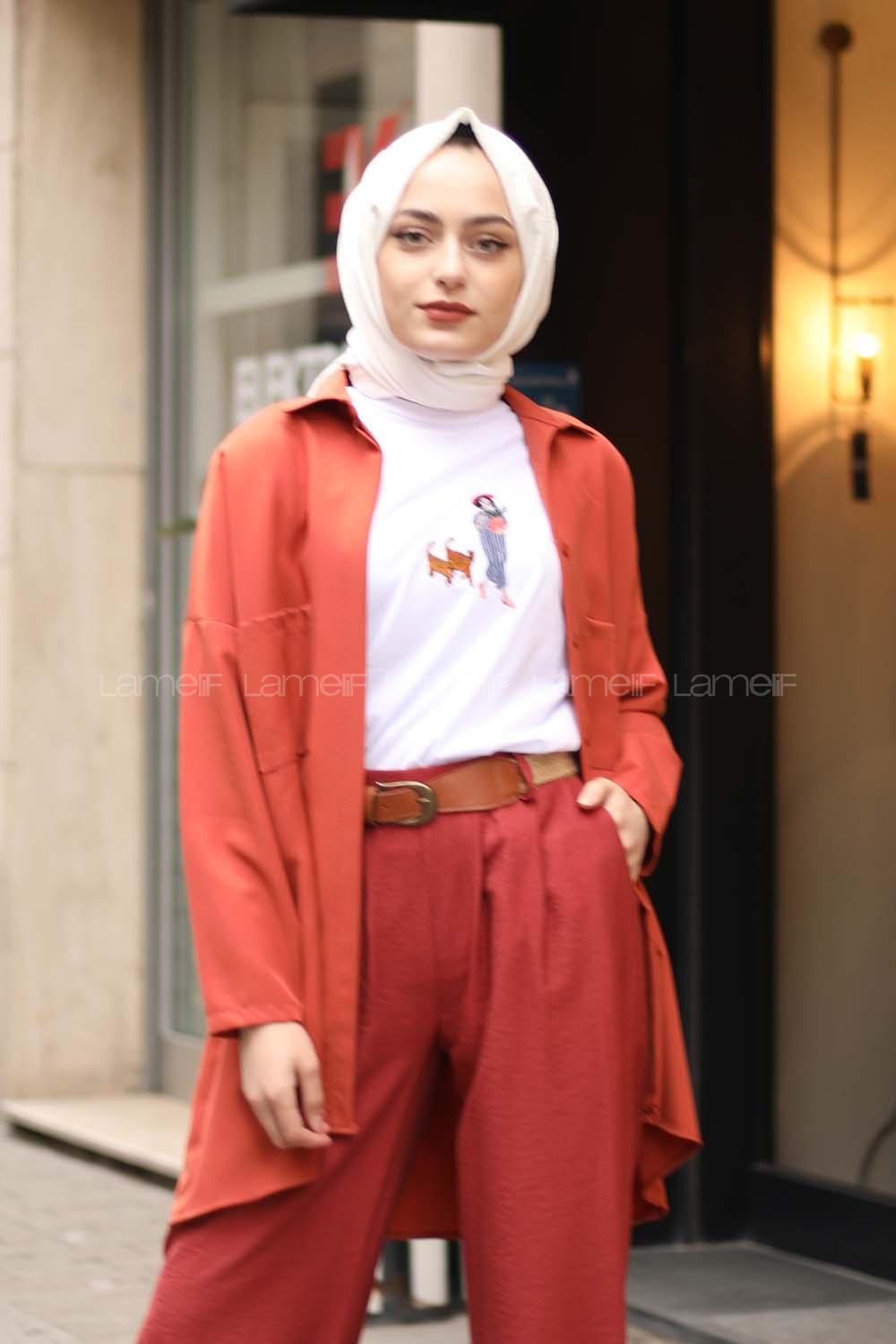 Modalamelif Koyu Kiremit İki Cep Gömlek