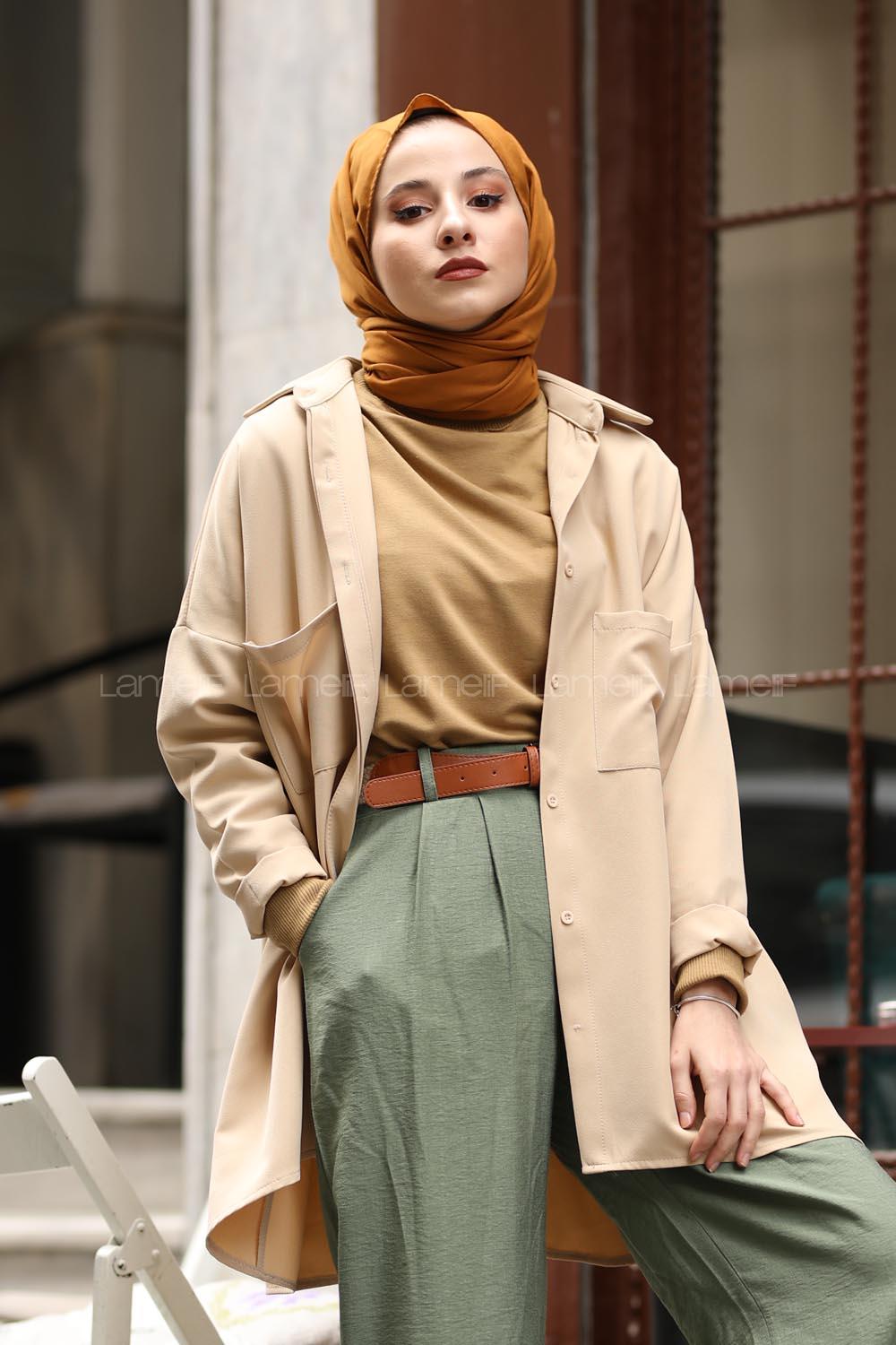 Modalamelif Krem İki Cep Gömlek