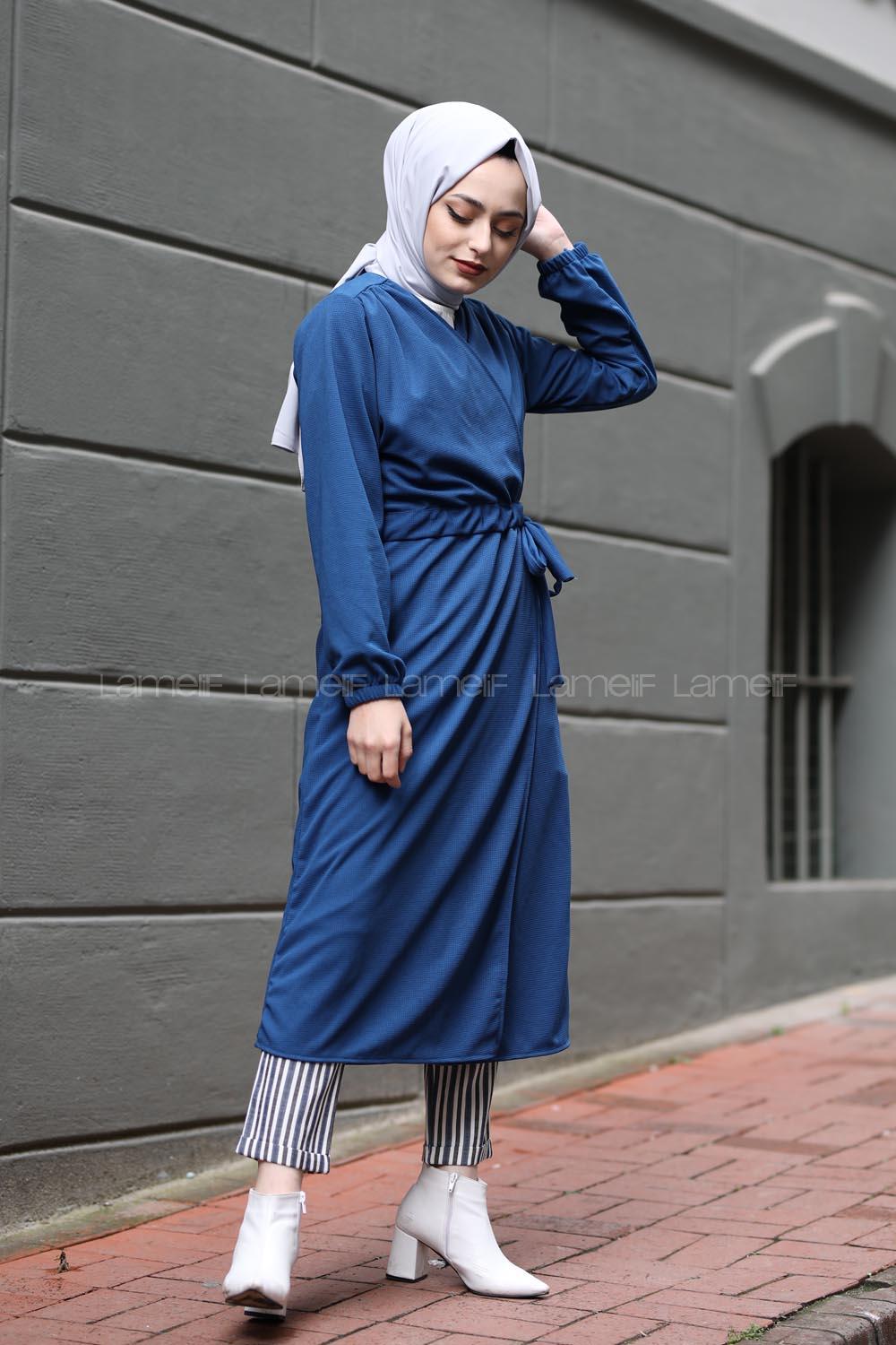 Modalamelif Yan Belden Bağlamalı Trenç İndigo