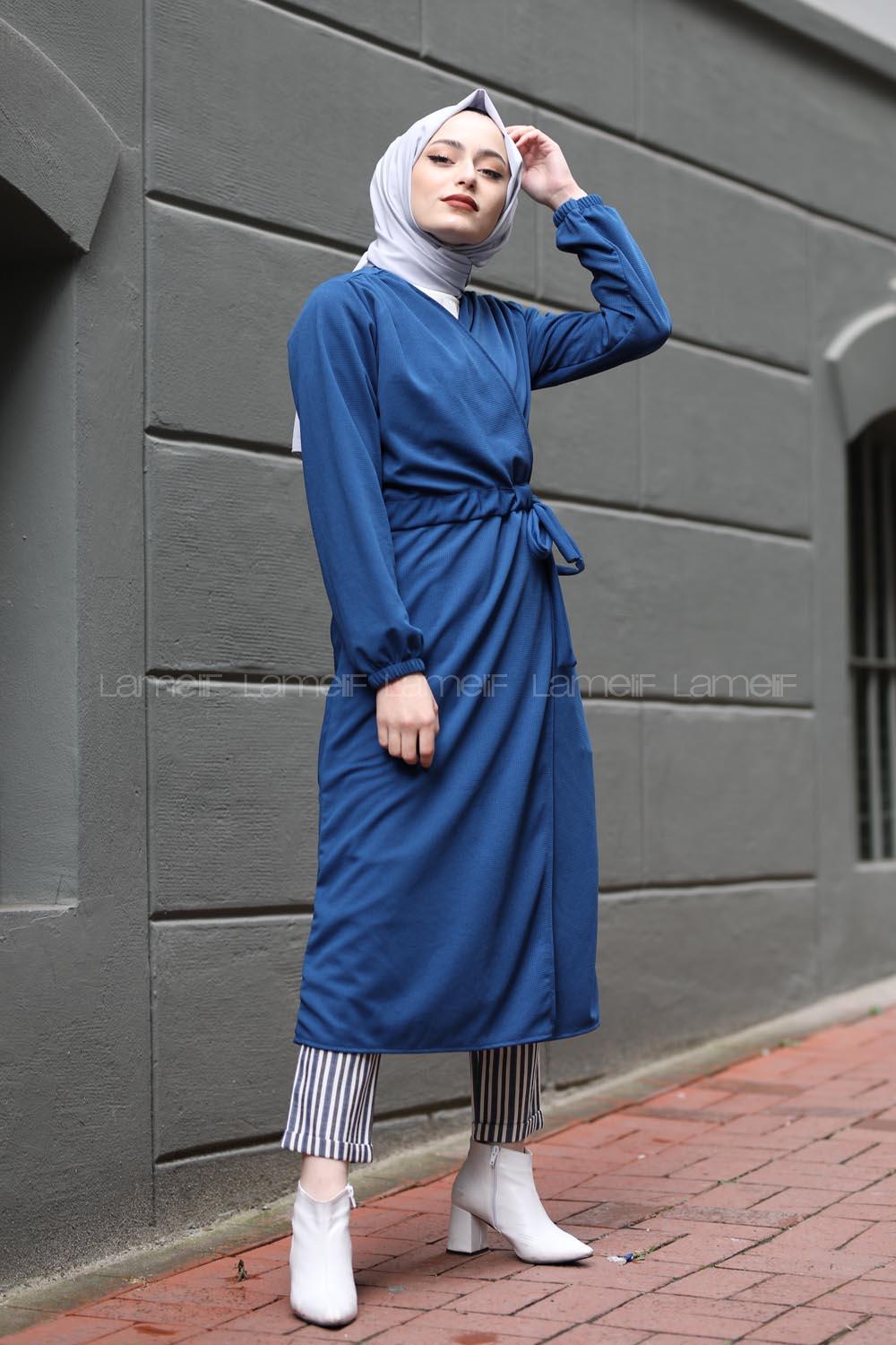 Modalamelif Yan Belden Bağlamalı Trenç İndigo