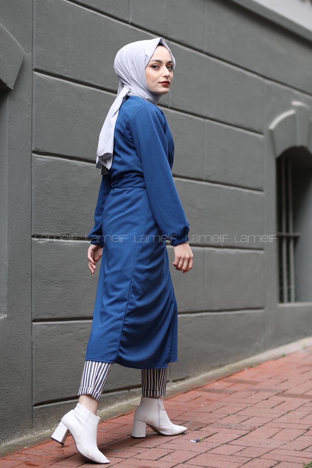 Modalamelif Yan Belden Bağlamalı Trenç İndigo