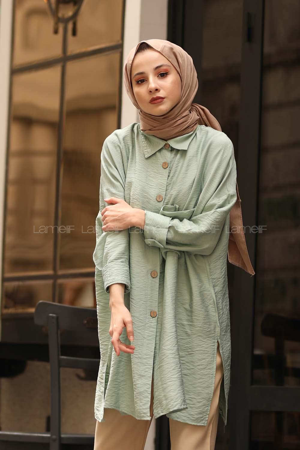 Modalamelif Petrol Ham Keten Gömlek