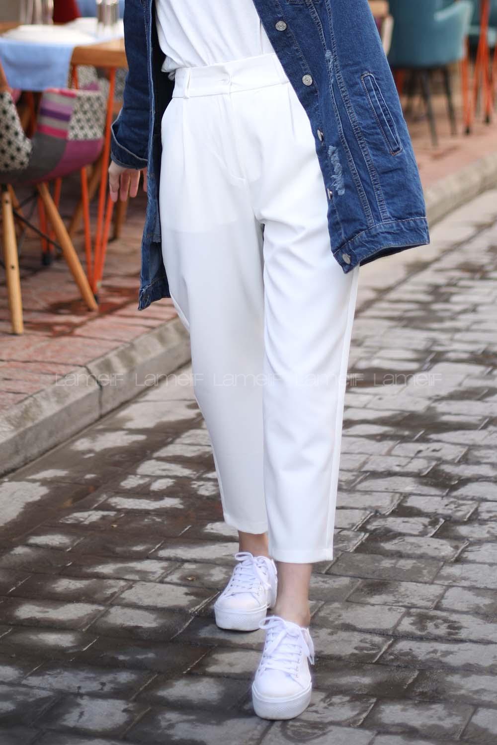 Modalamelif Beyaz Şık Havuç Pantolon
