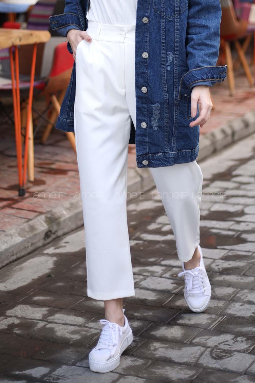 Modalamelif Beyaz Şık Havuç Pantolon