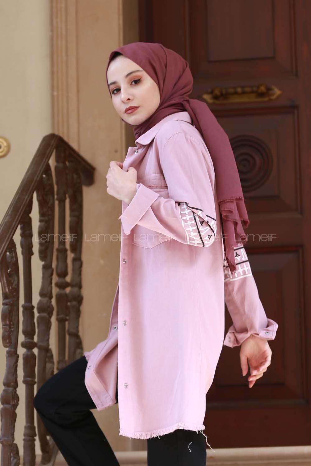 Modalamelif Pudra Kol Şeritli Kot Ceket