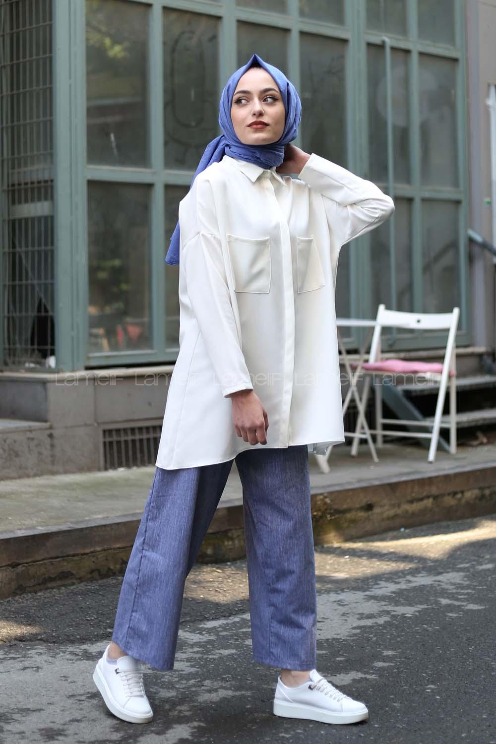 Modalamelif Beyaz İki Cep Gömlek