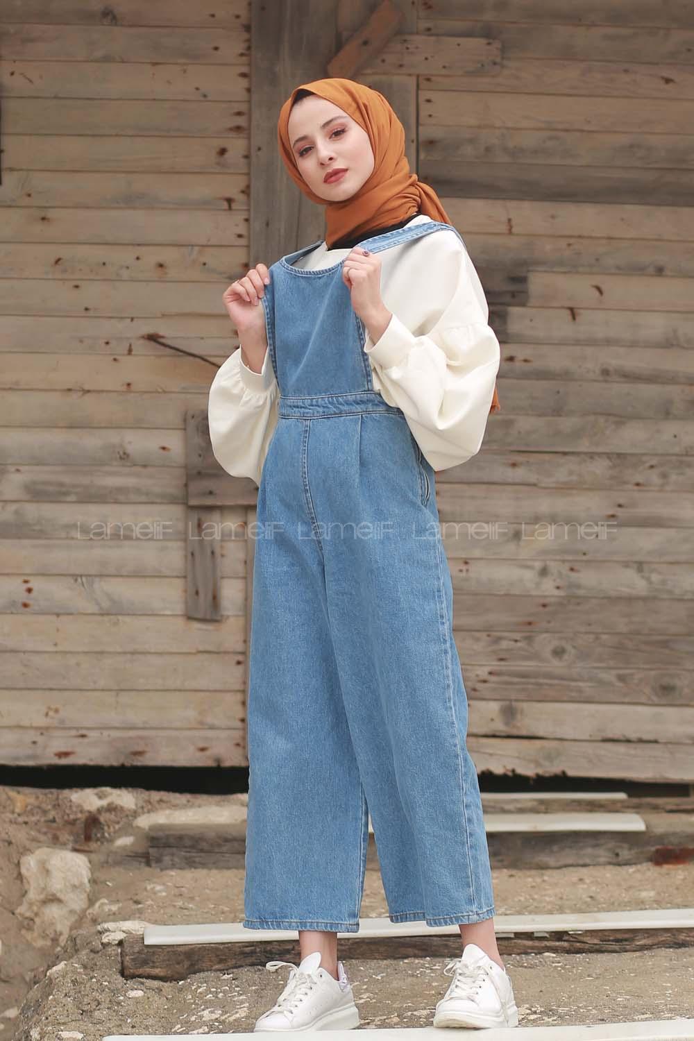 Light Blue Pool Neck Denim Unprinted Overalls
