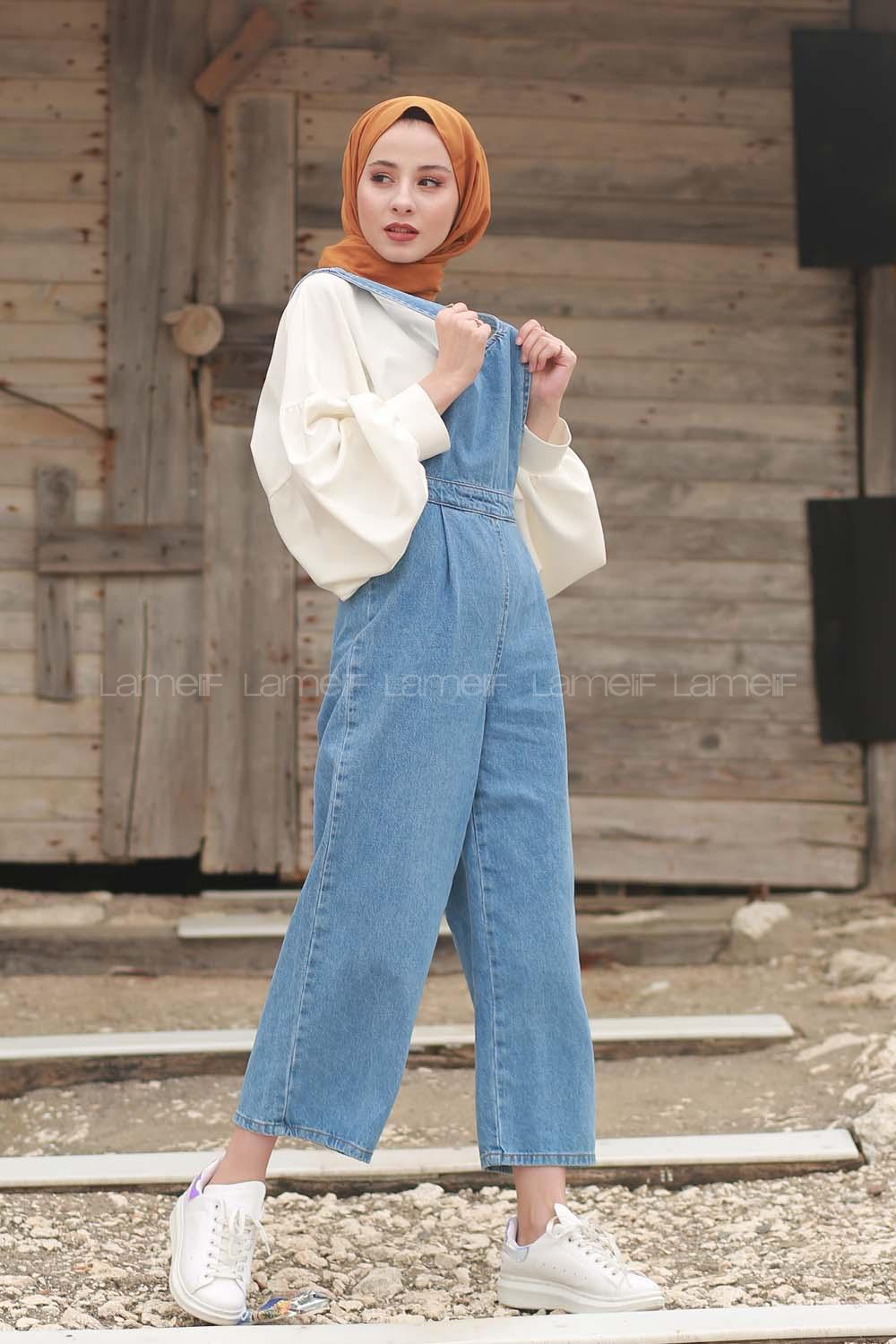 Light Blue Pool Neck Denim Unprinted Overalls