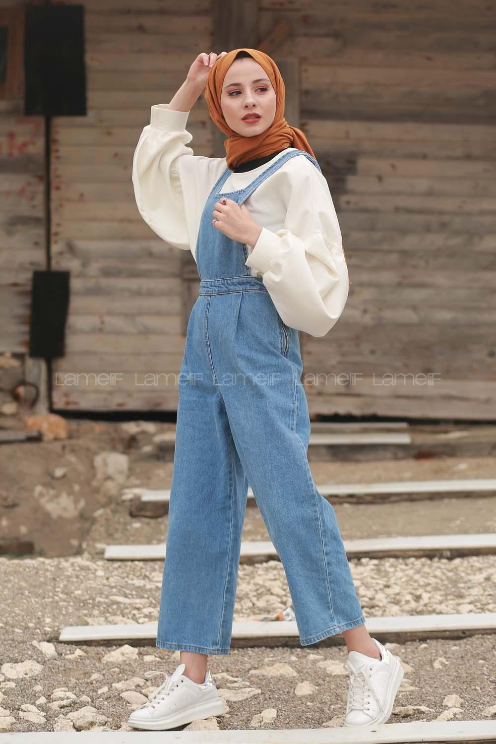 Light Blue Pool Neck Denim Unprinted Overalls