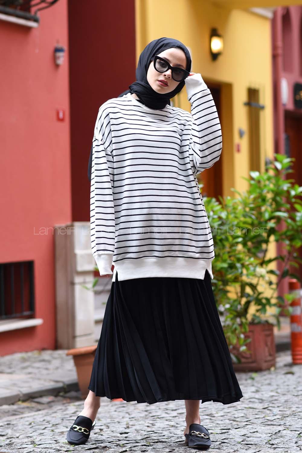 Modalamelif Çizgili Bertie Sweat Beyaz