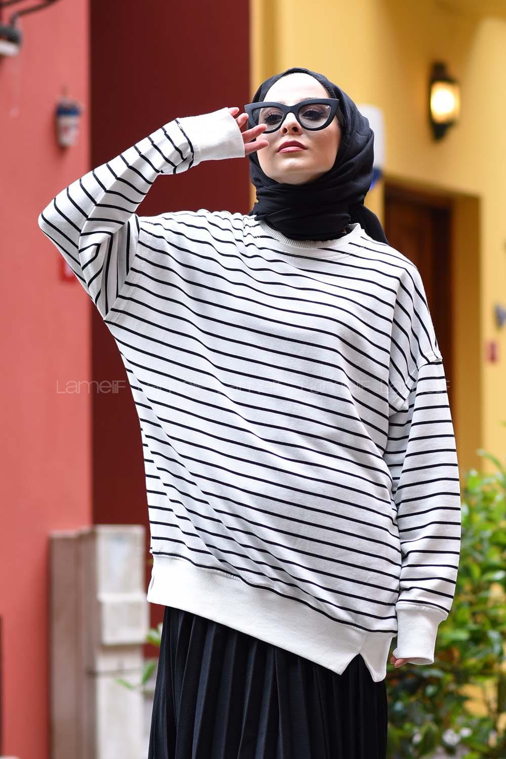 Modalamelif Çizgili Bertie Sweat Beyaz