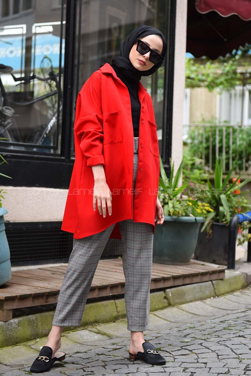 Modalamelif Kırmızı İki Cep Gömlek