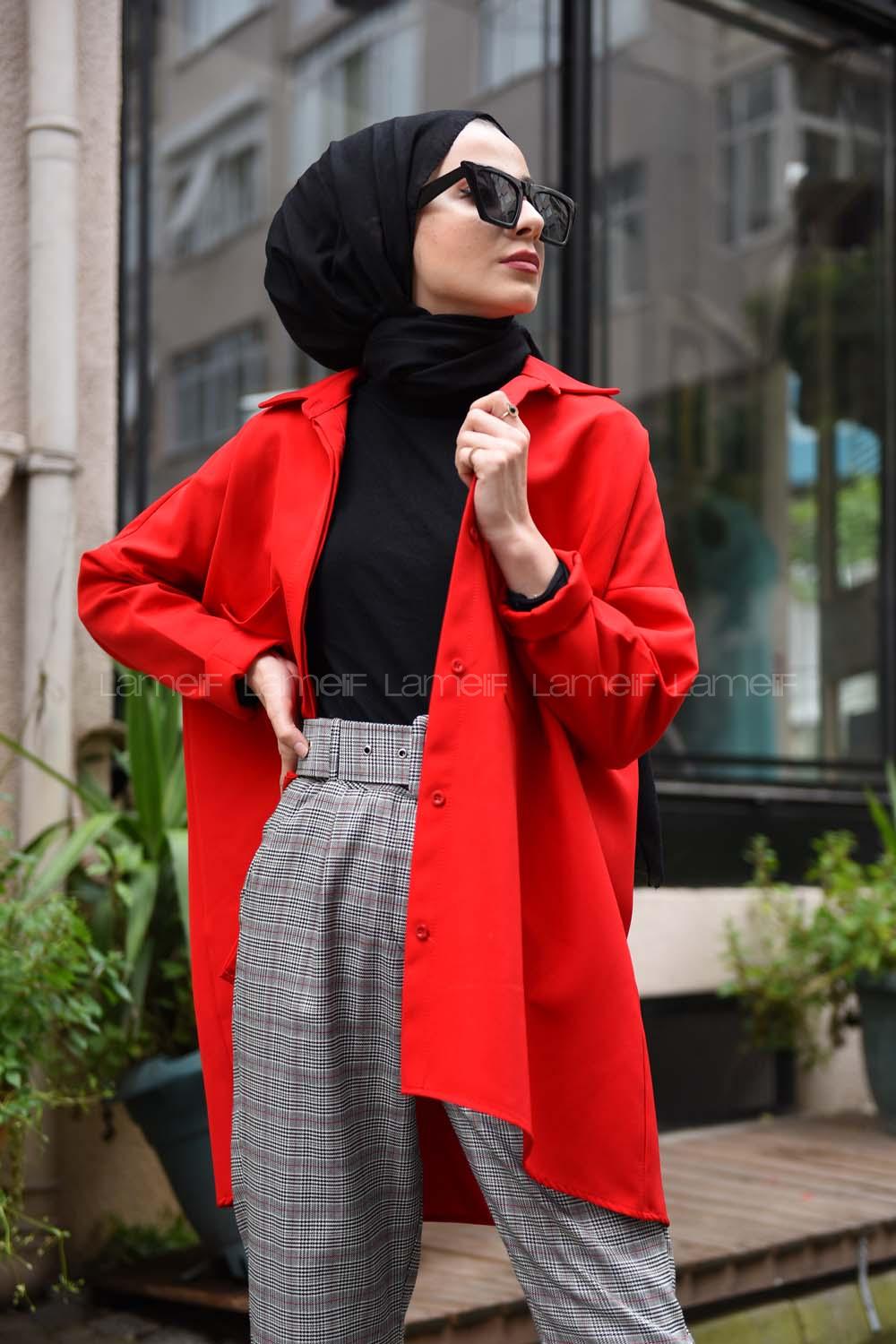 Modalamelif Kırmızı İki Cep Gömlek