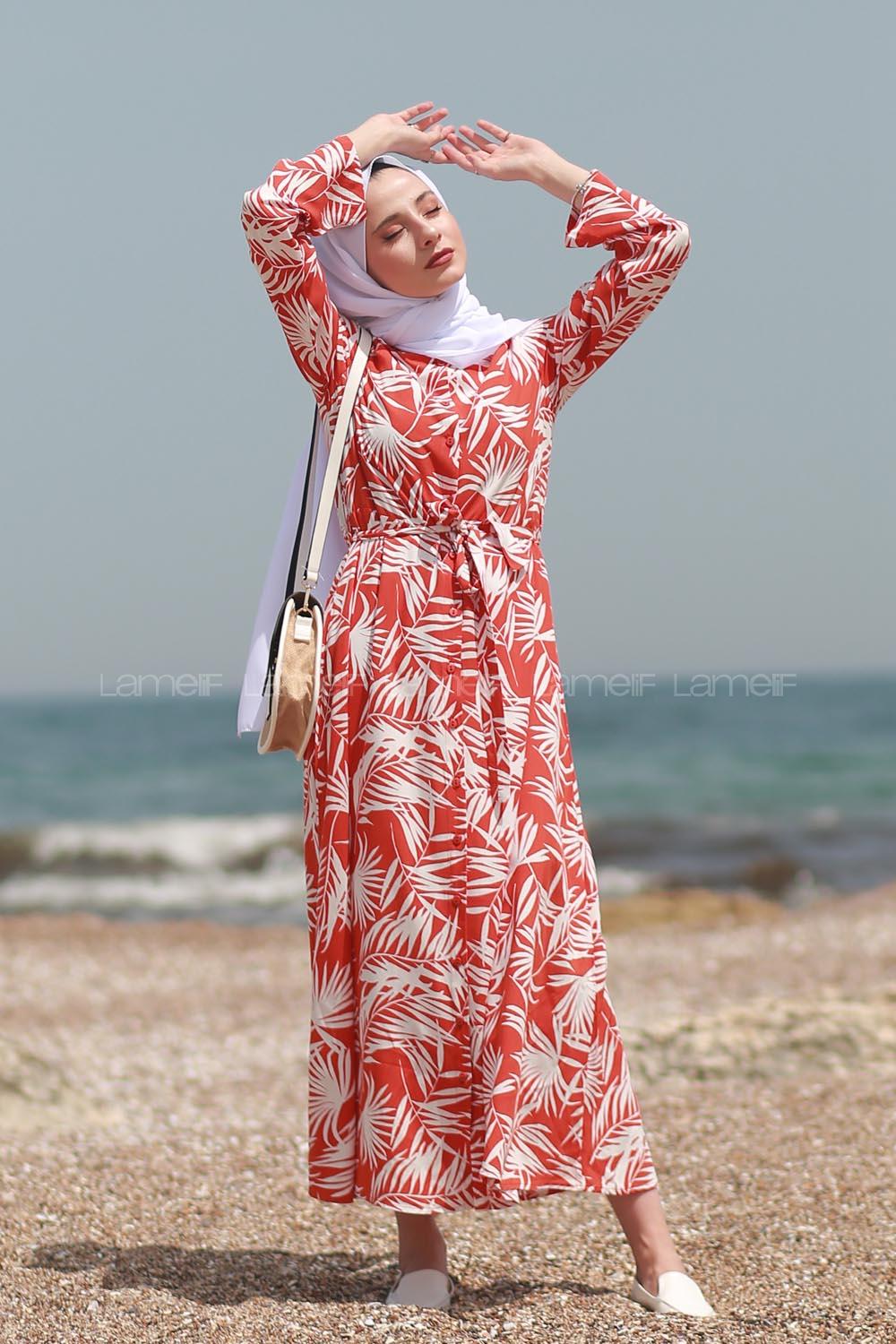 Modalamelif Tropik Elbise Kiremit