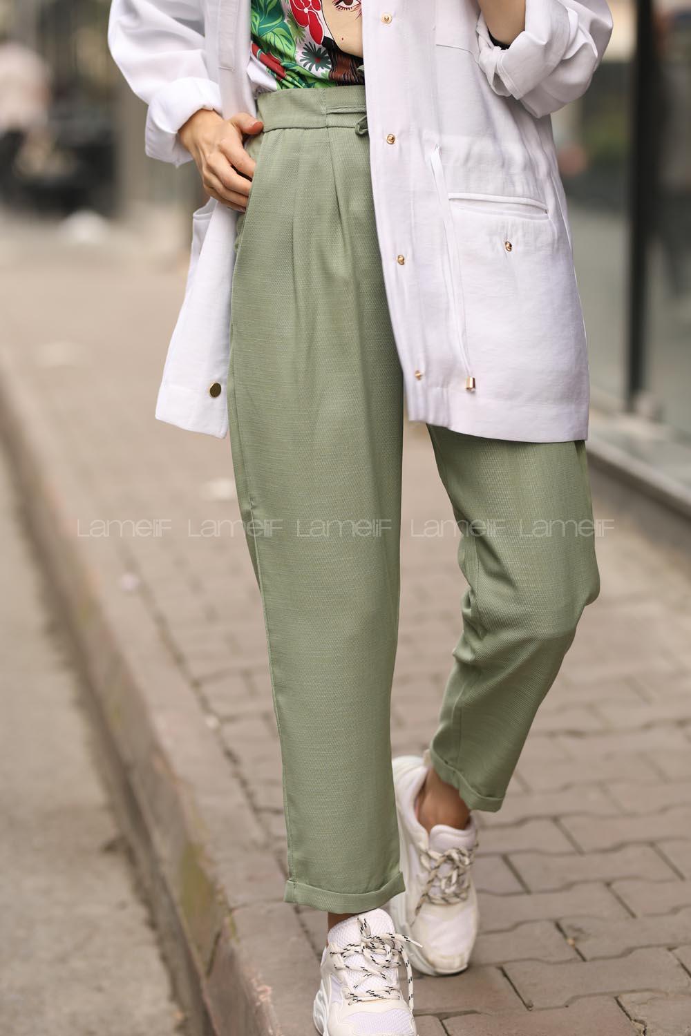 Modalamelif Haki Ön Kuş Gözü Bağcıklı Pantolon