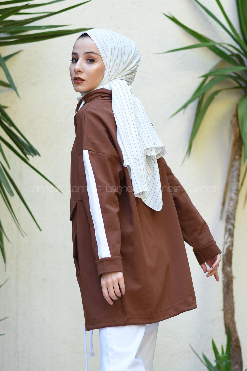 Modalamelif Kanguru Cepli Oversize Sweatshırt Taba