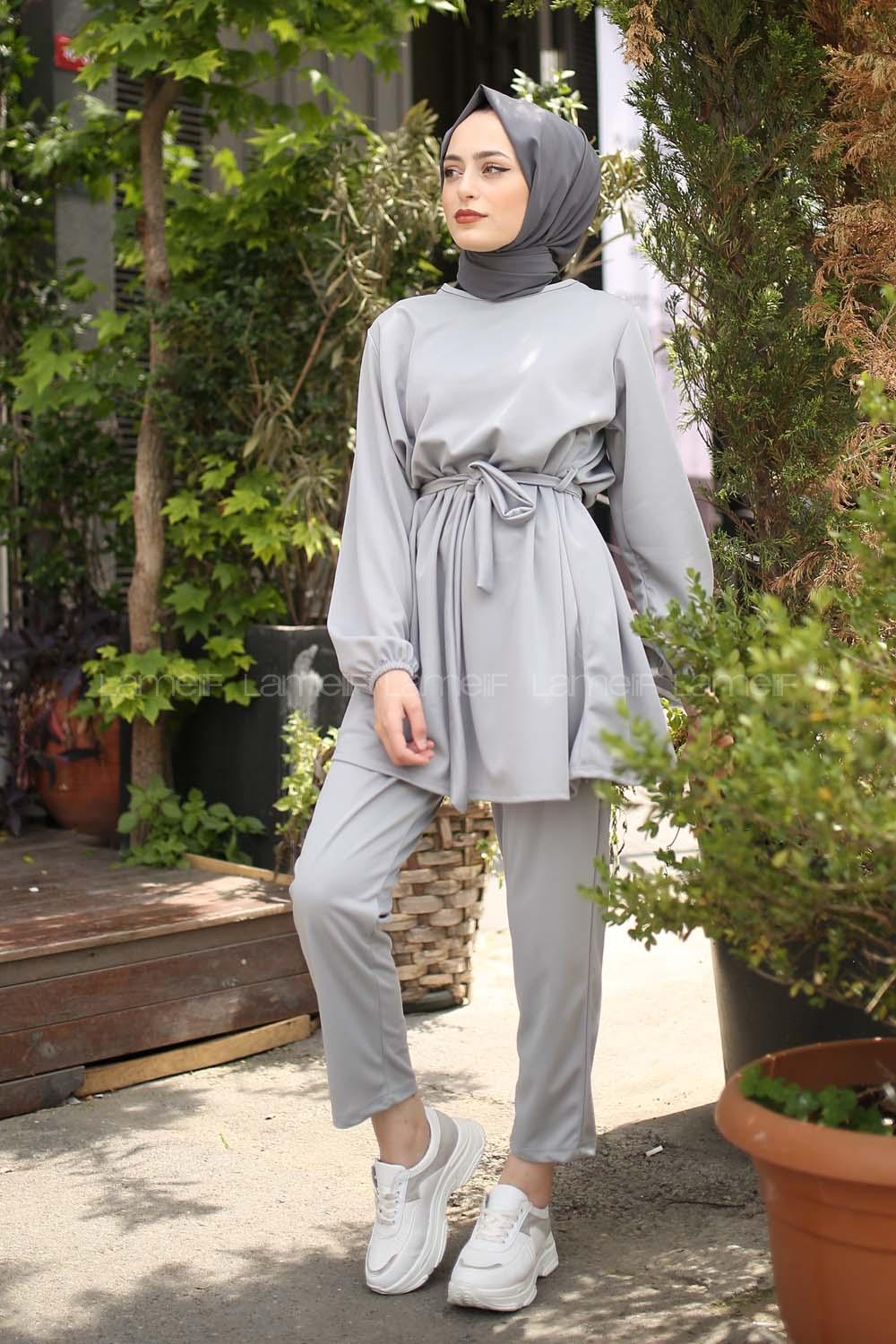 Modalamelif Kuşaklı Takım Gri