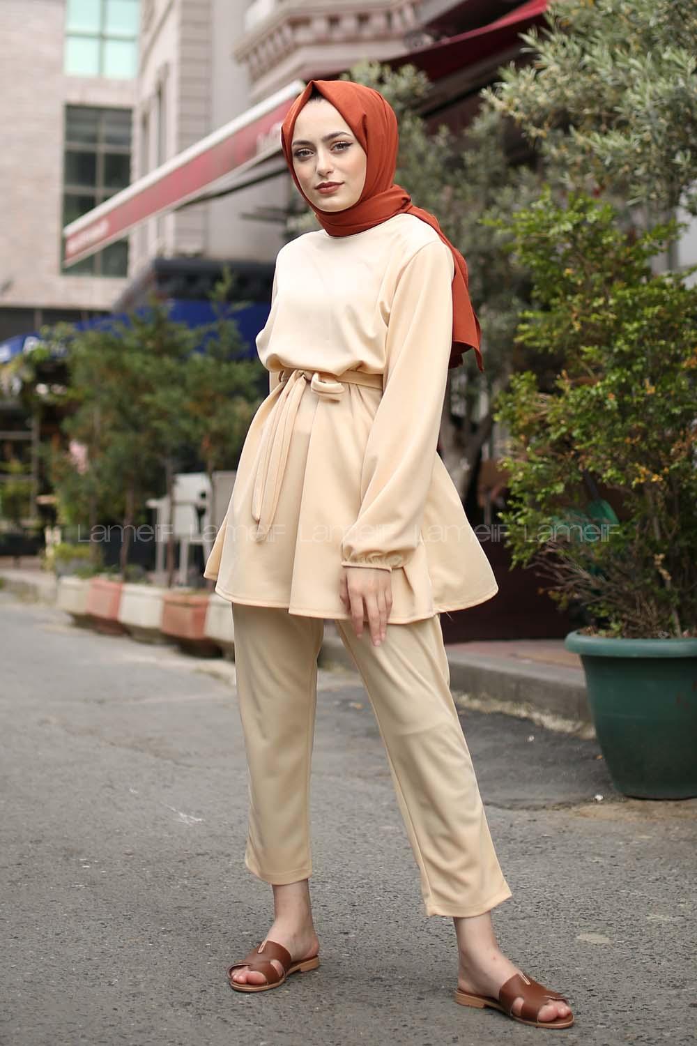 Modalamelif Kuşaklı Takım Krem