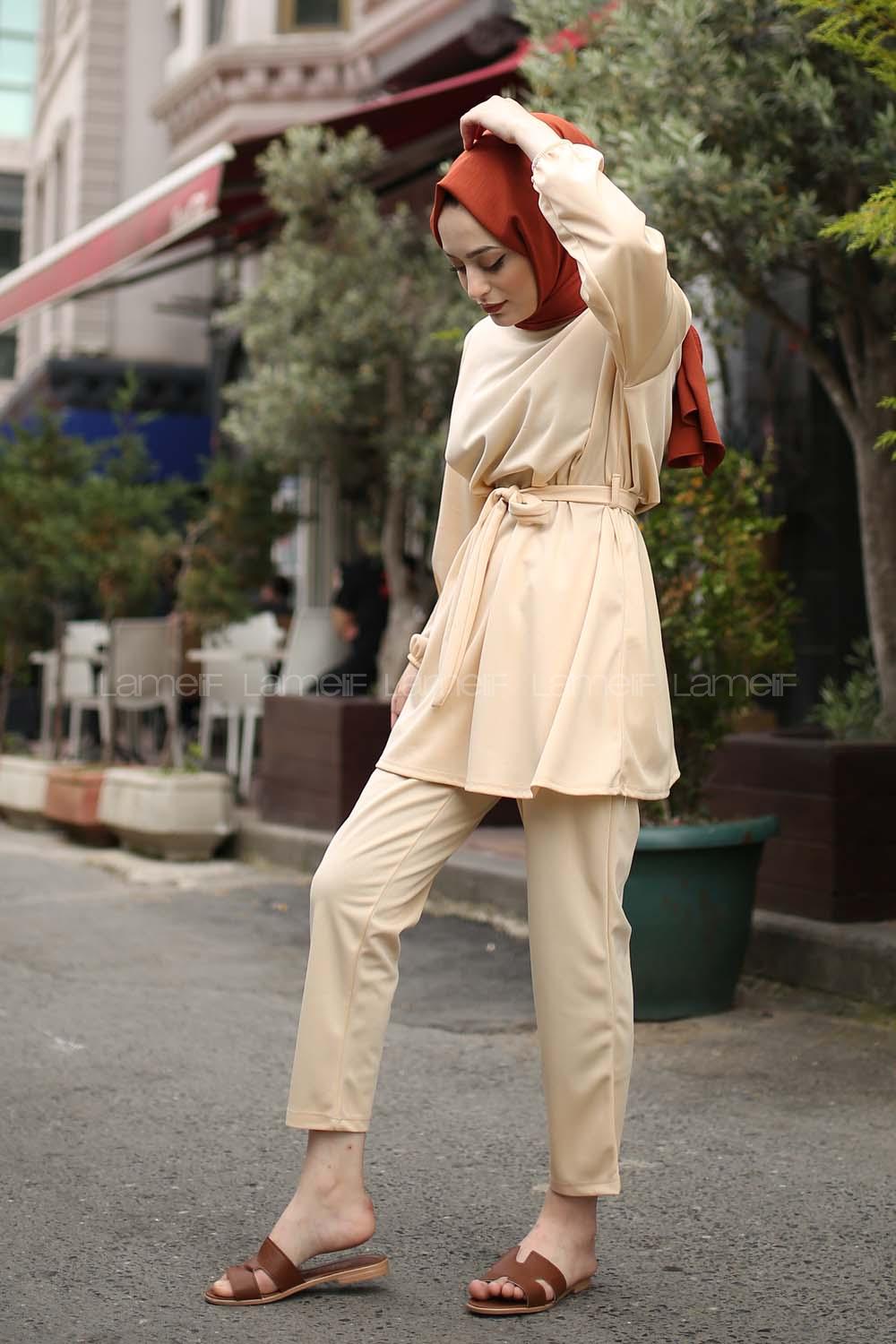 Modalamelif Kuşaklı Takım Krem