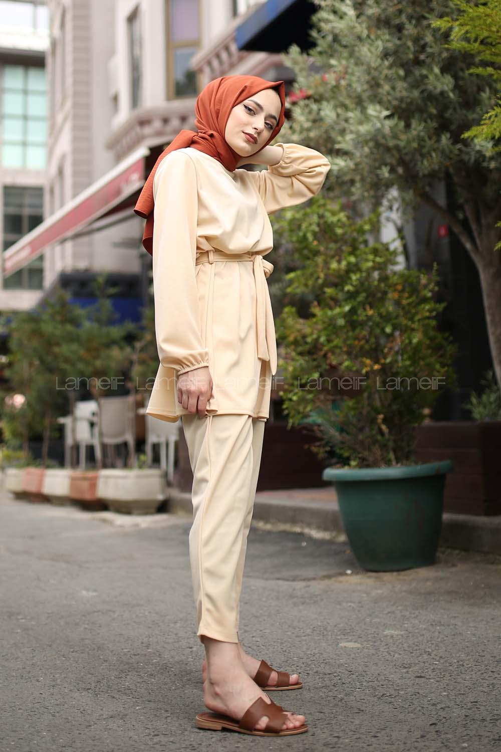 Modalamelif Kuşaklı Takım Krem